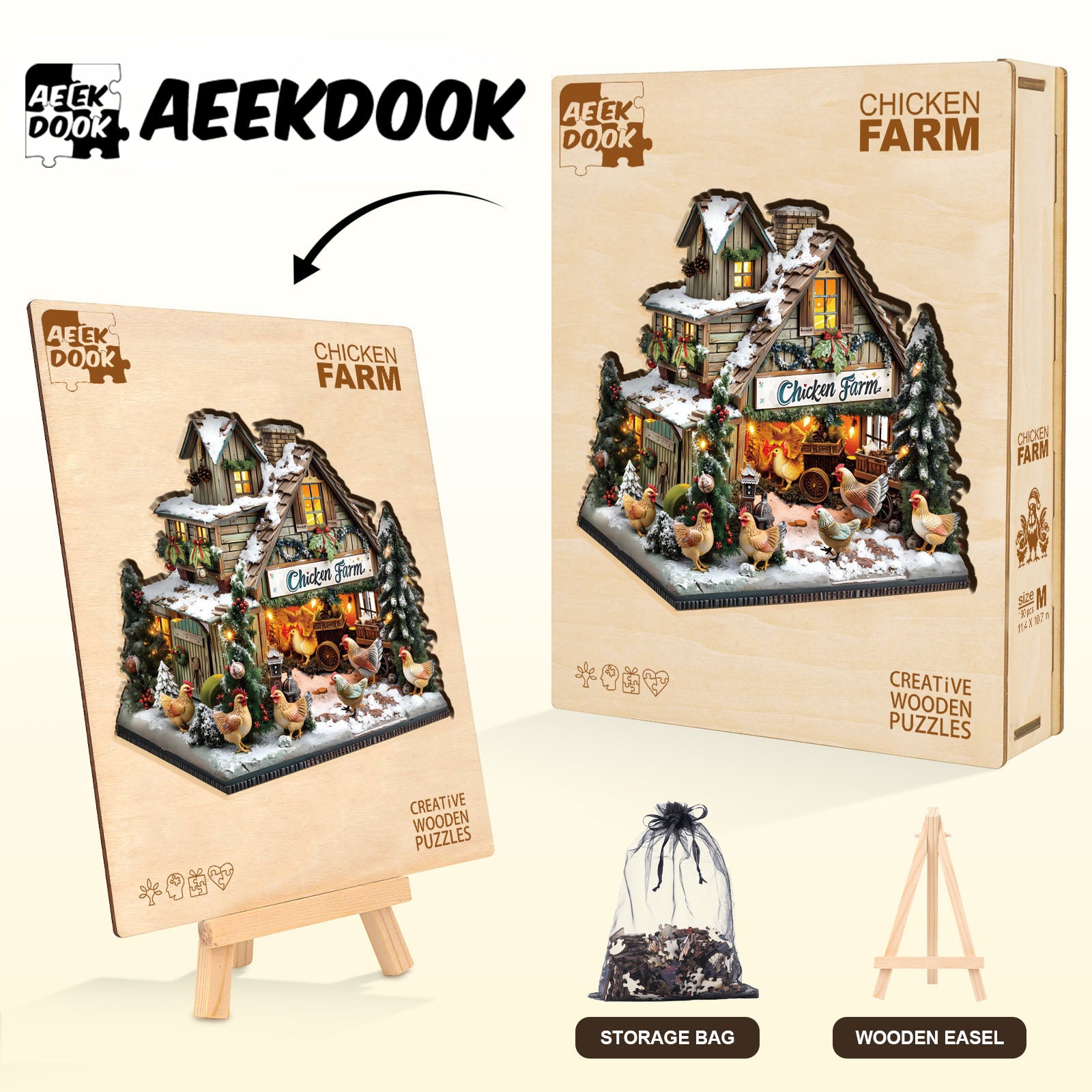Merry Chickmas Wooden Jigsaw Puzzles - Aeekdook