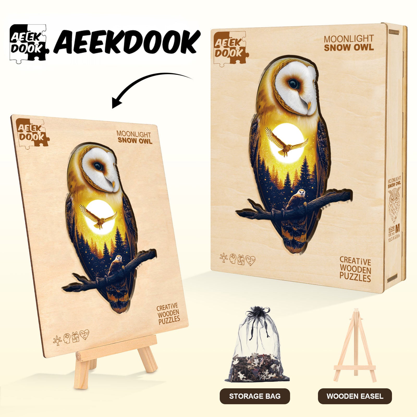 Moonlight Snow Owl Wooden Jigsaw Puzzles for Adults - Aeekdook