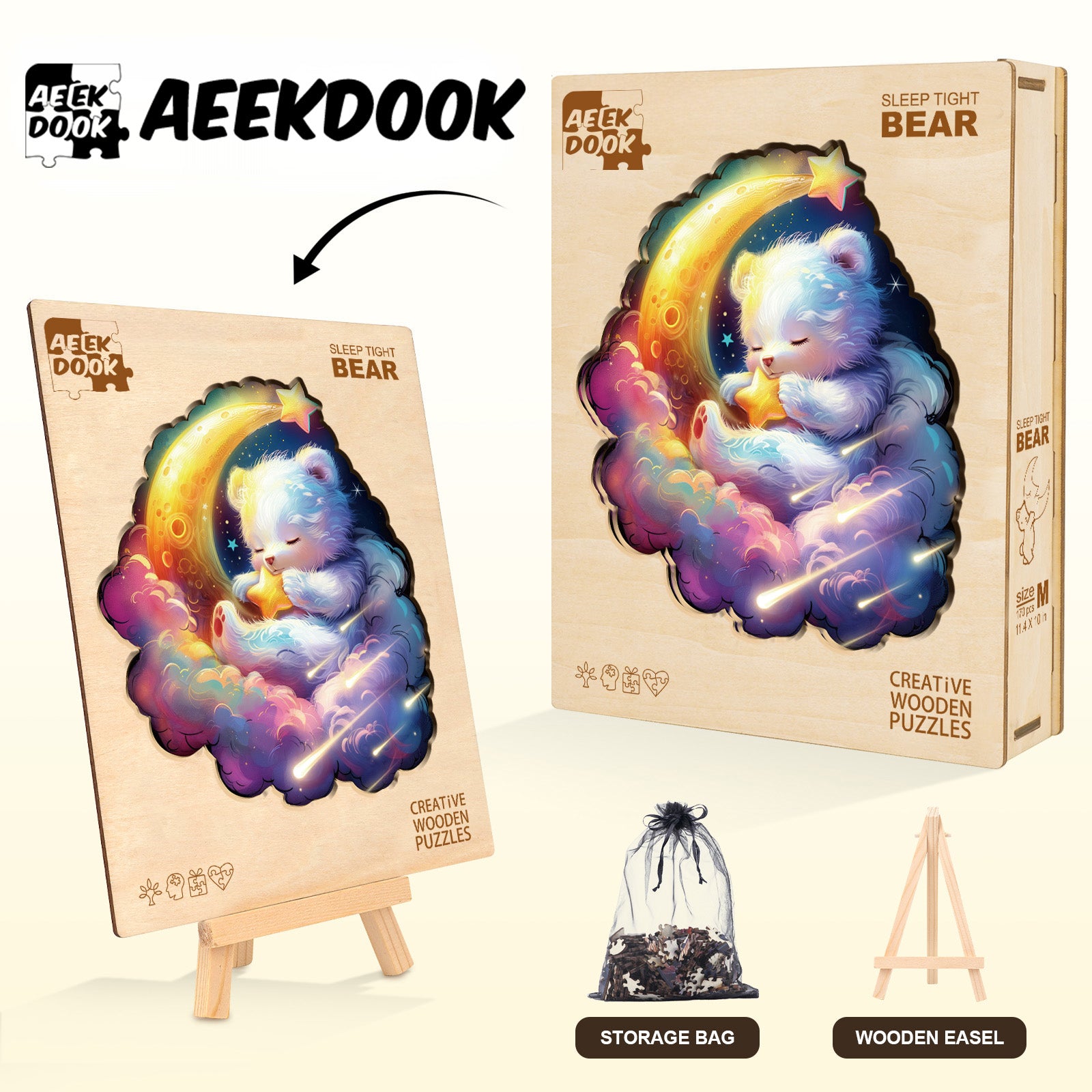 Dreamy Bear Napping Wood Jigsaw Puzzles - Aeekdook