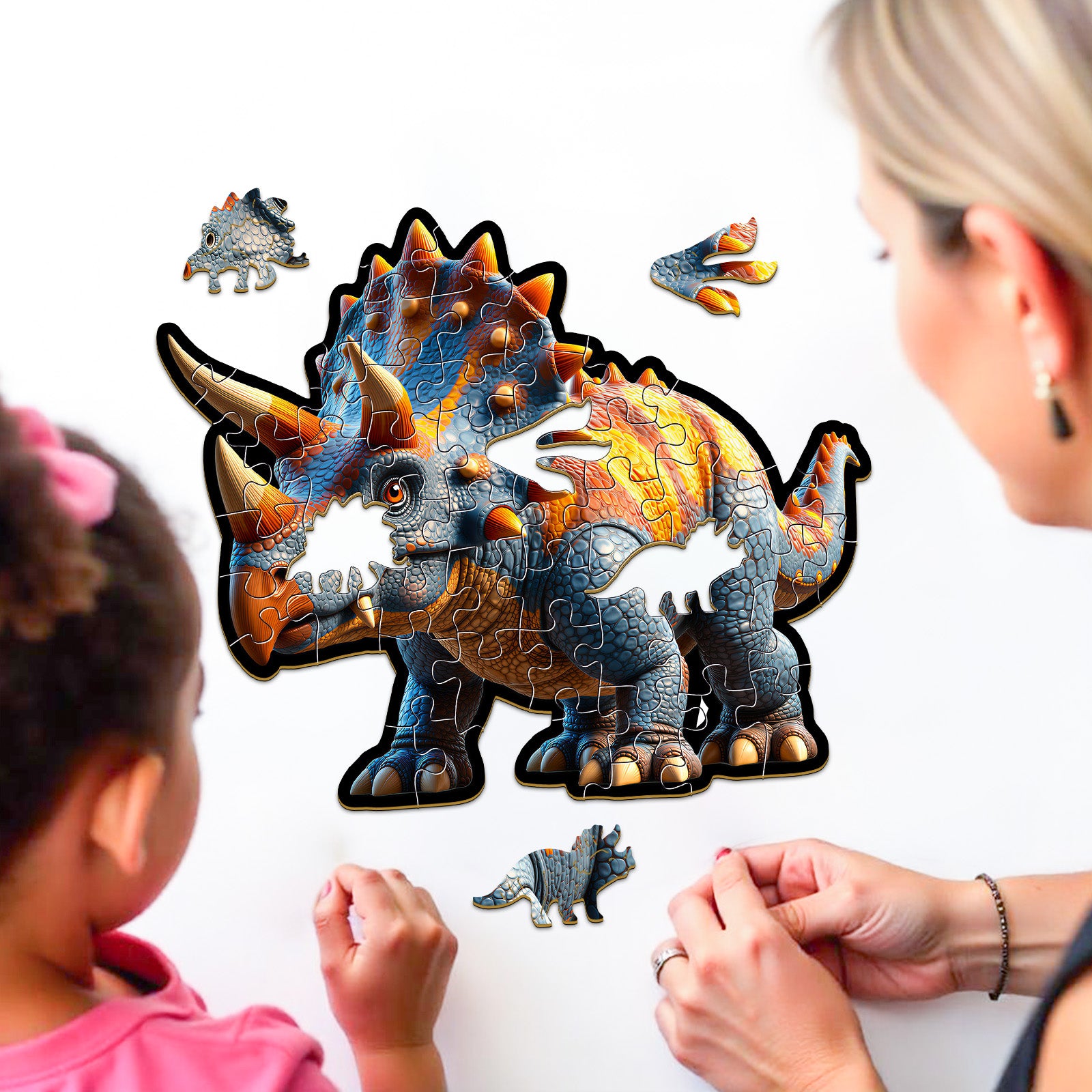 Double-sided Triceratops Wooden Puzzle for Kids