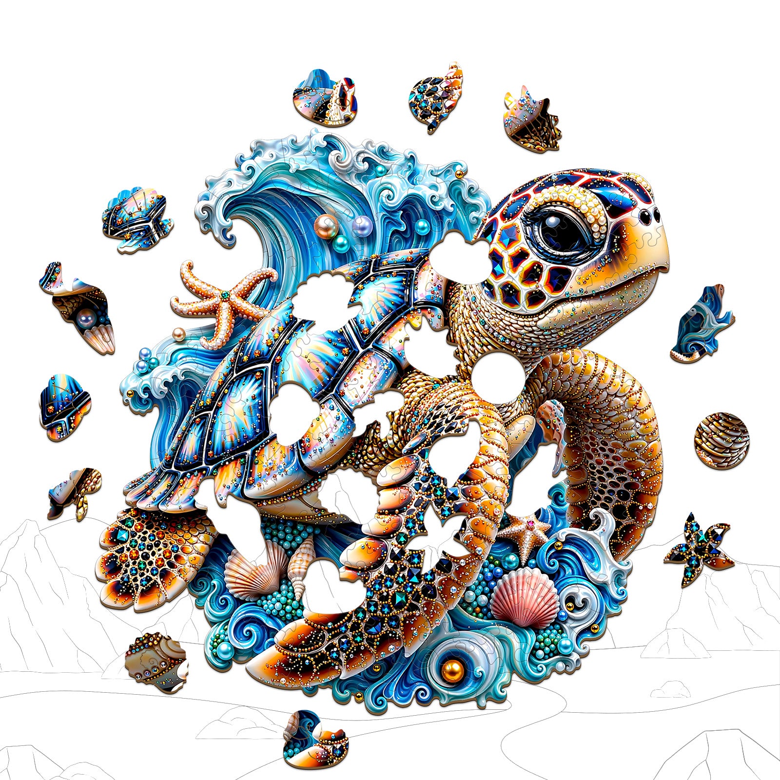 Turtle with Gems Wooden Puzzles for Adults