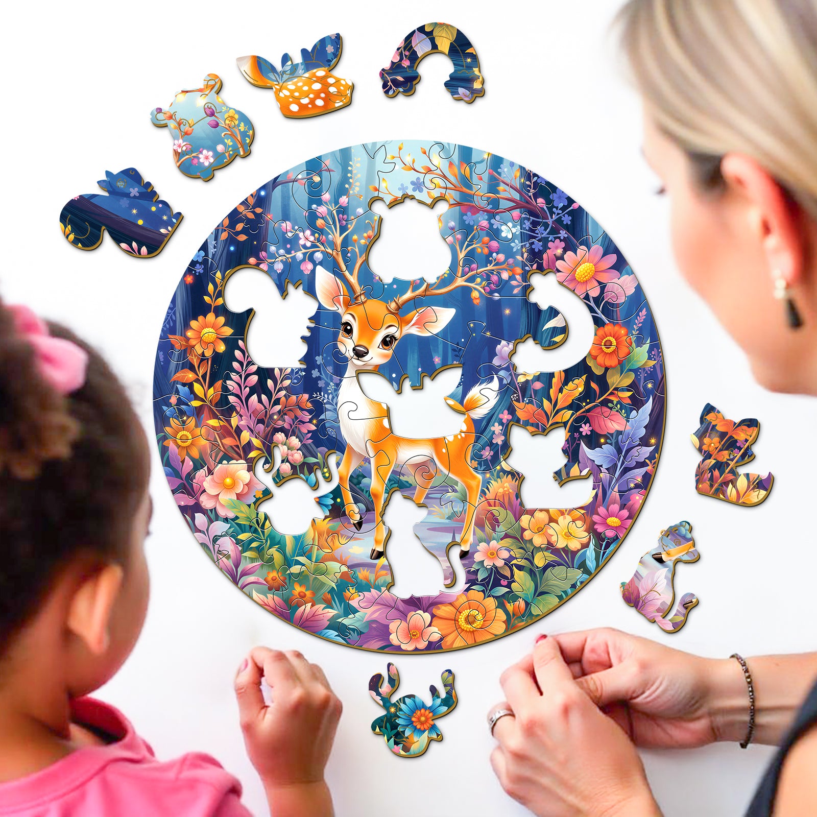 Rainbow Deer 50 Pieces Wooden Puzzles for Kids Ages 4-6 - Aeekdook