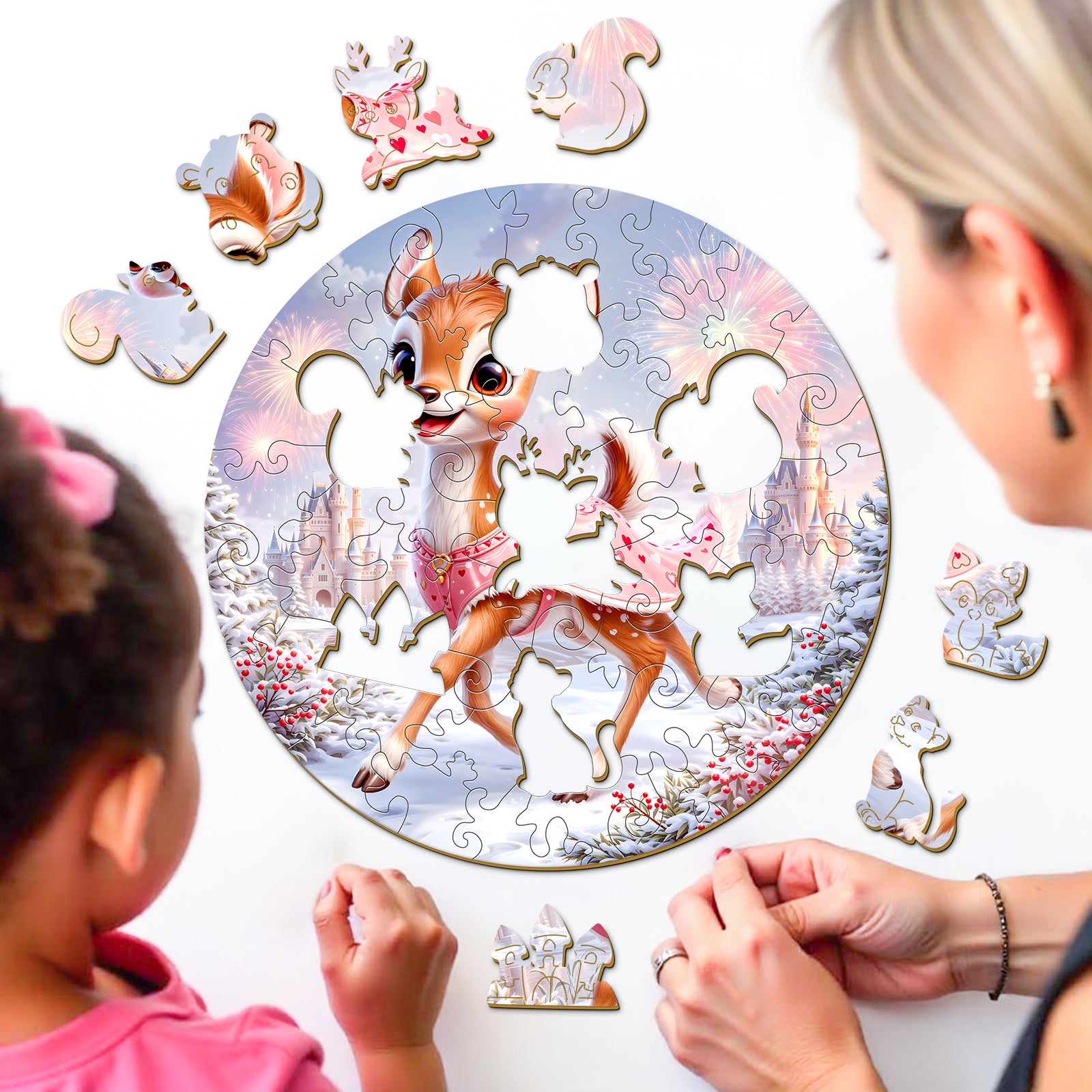 Fairy Deer Woodland Wood Jigsaw Puzzle for Children - Aeekdook