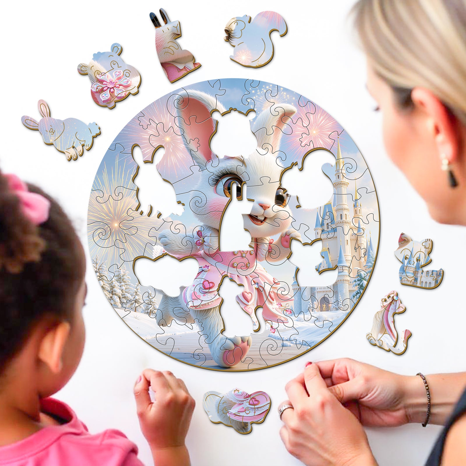 Fairy Rabbit Wood Puzzle Whimsical Montessori Learning Toy - Aeekdook