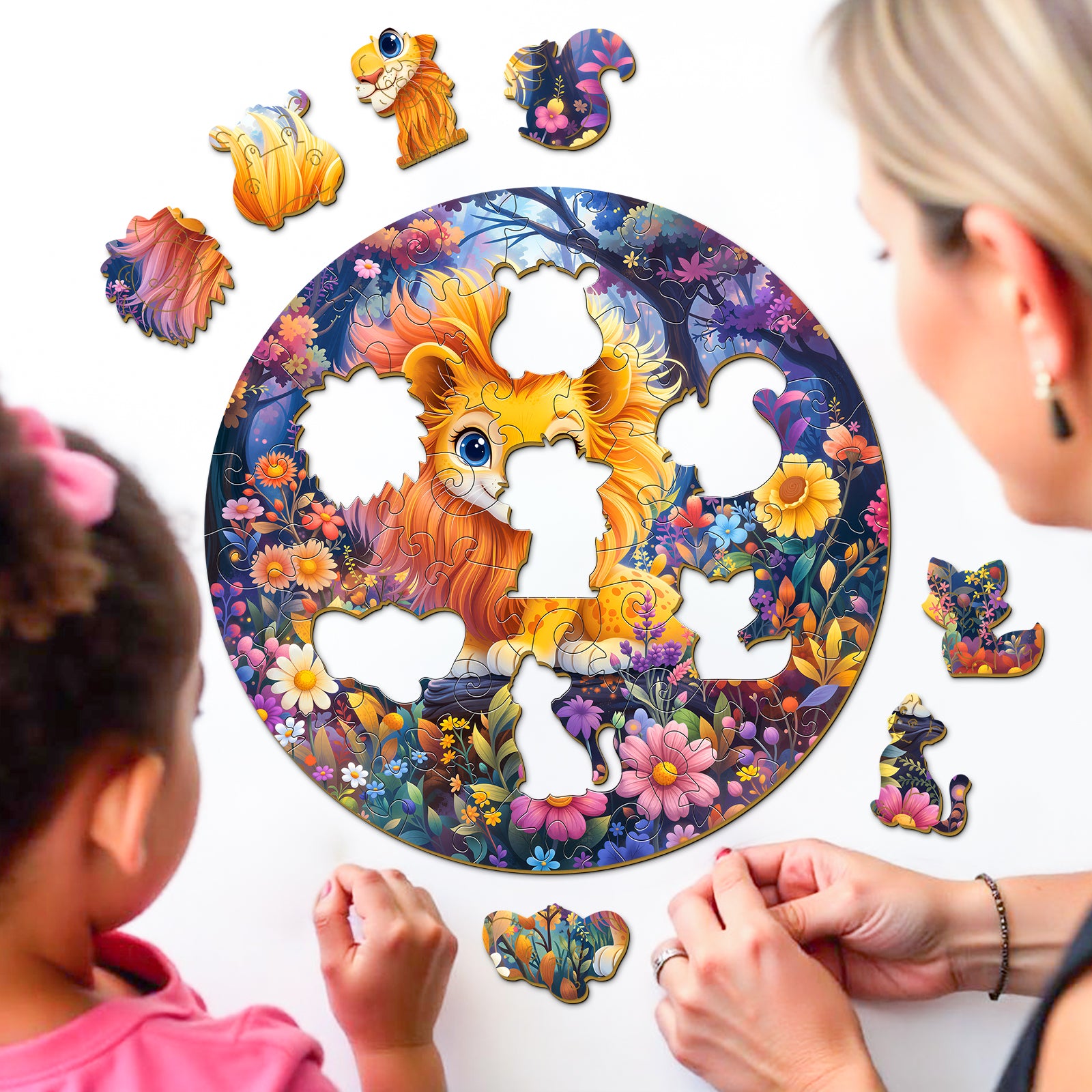Rainbow Lion 50 Pieces Wooden Puzzles for Kids Ages 4-6 - Aeekdook