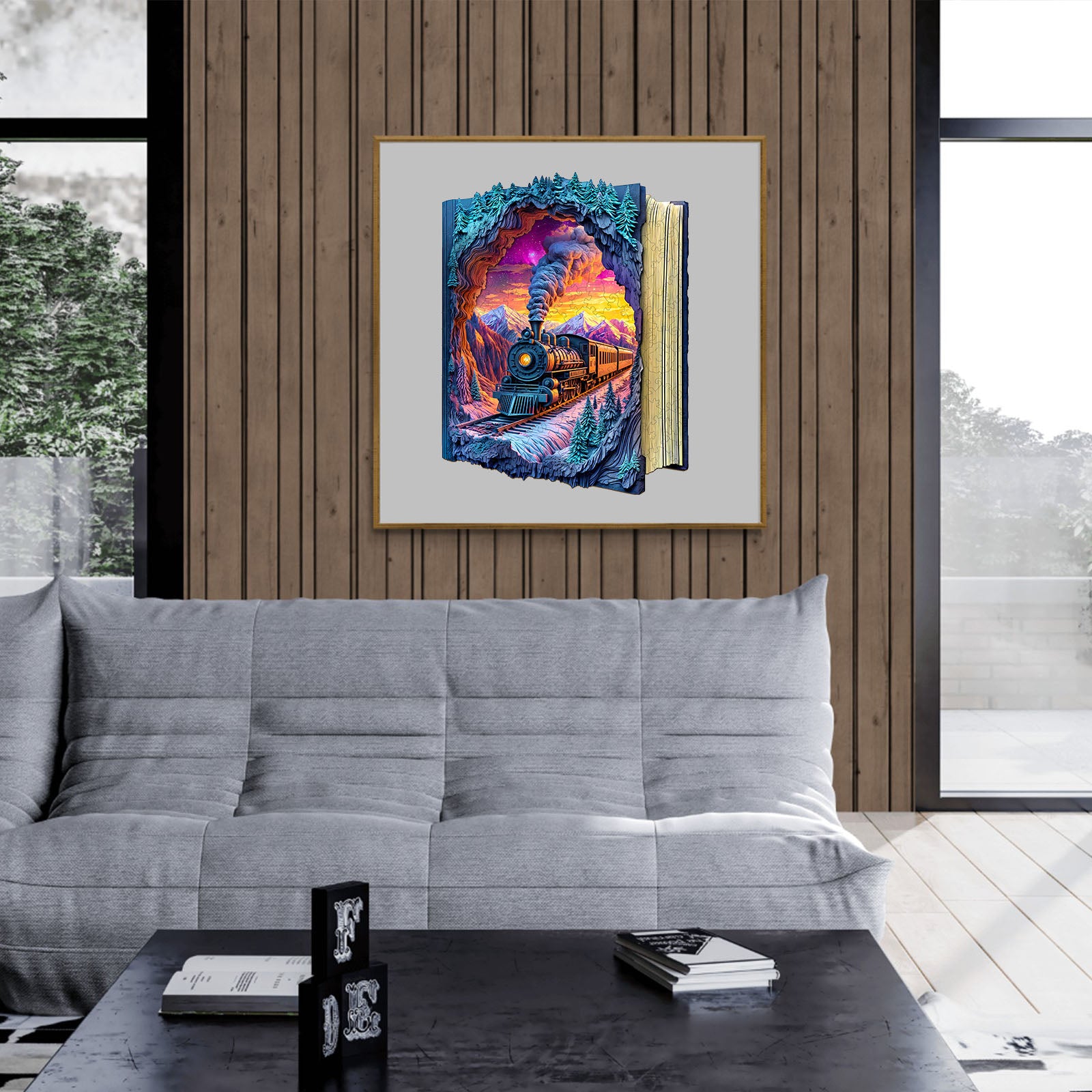 Aurora Train Wood Puzzle Surreal Night Landscape - Aeekdook