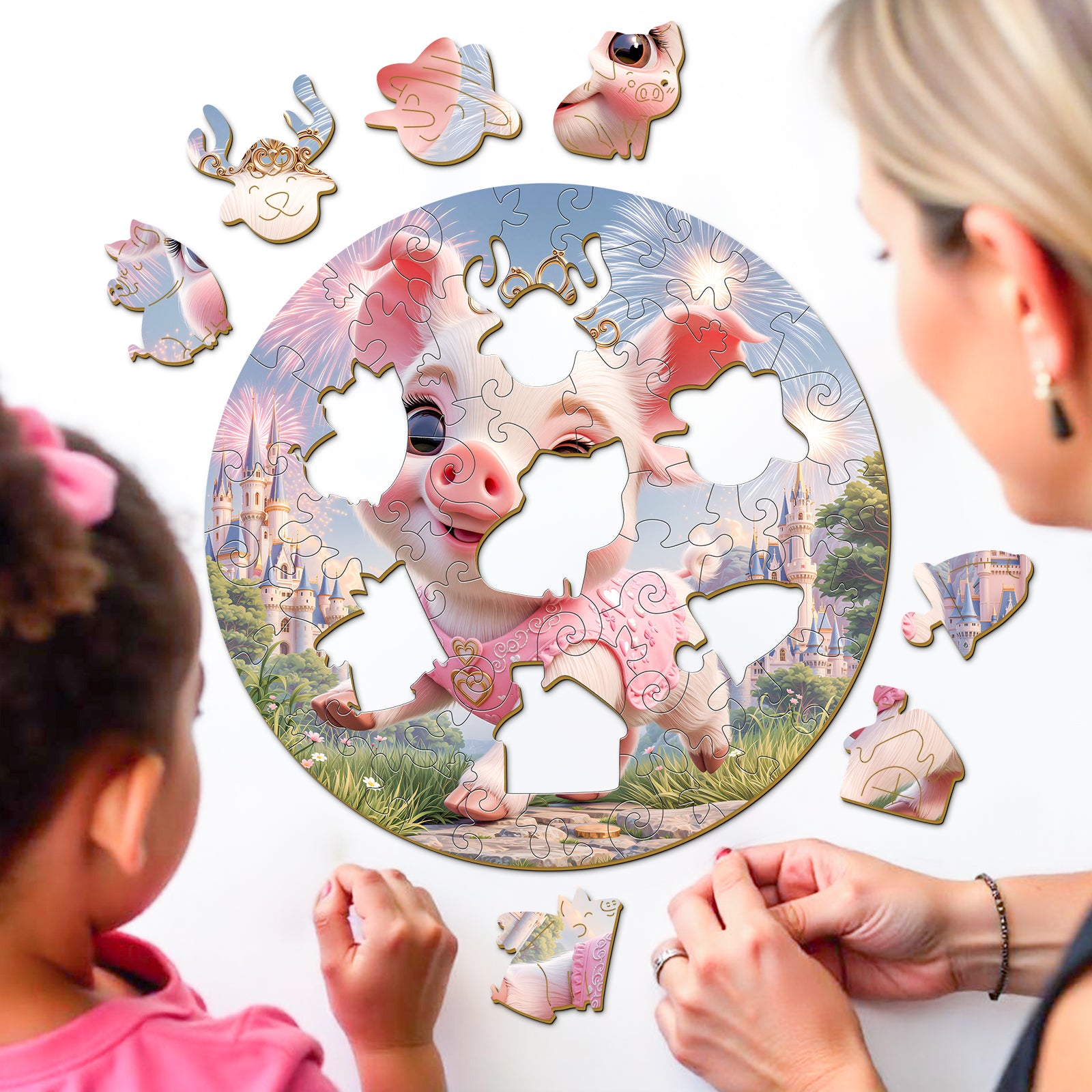 Fairy Pig Farmhouse Wooden Puzzle Fun Interactive Toy for Kids - Aeekdook