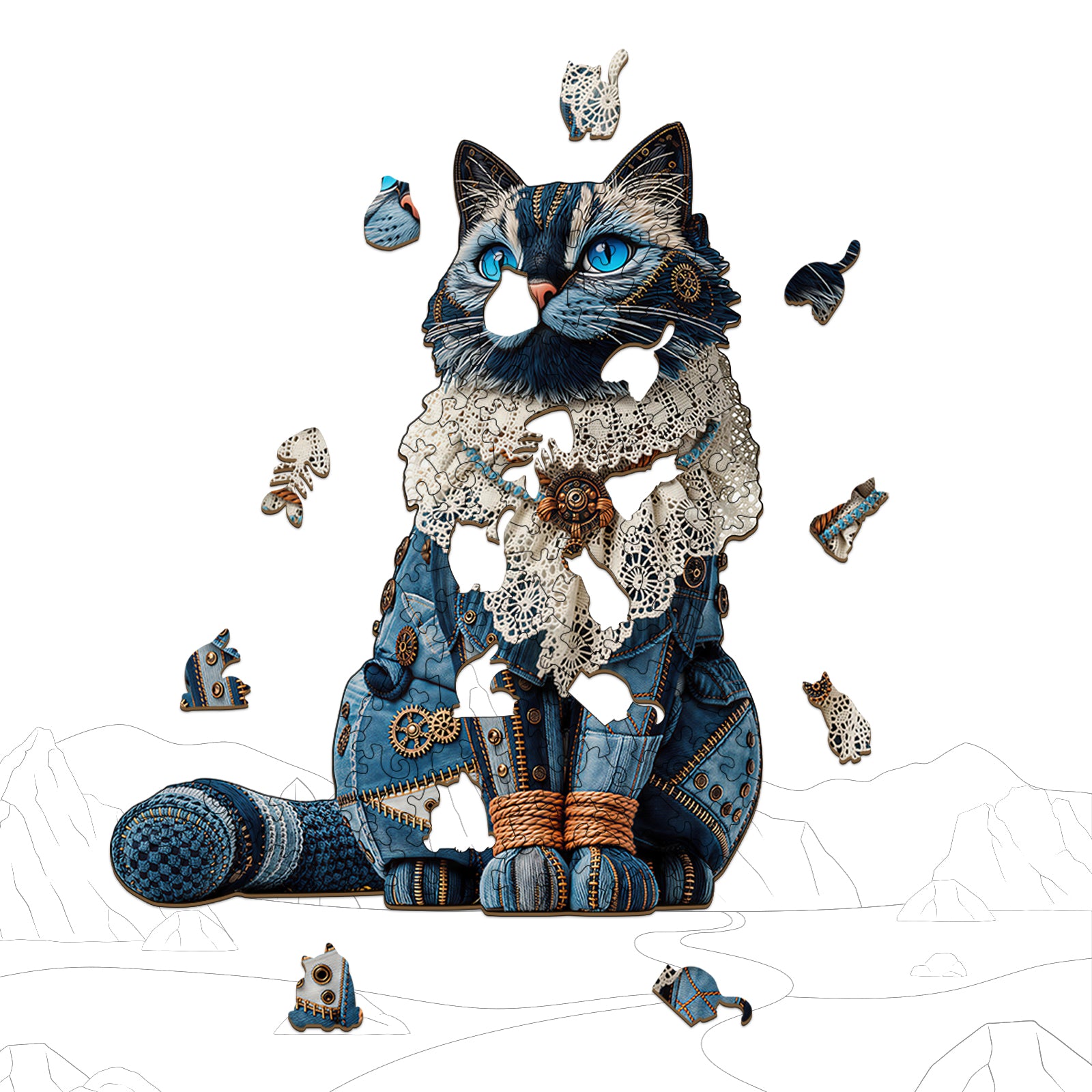 Denim Ragdoll Cat Unique Wooden Puzzles