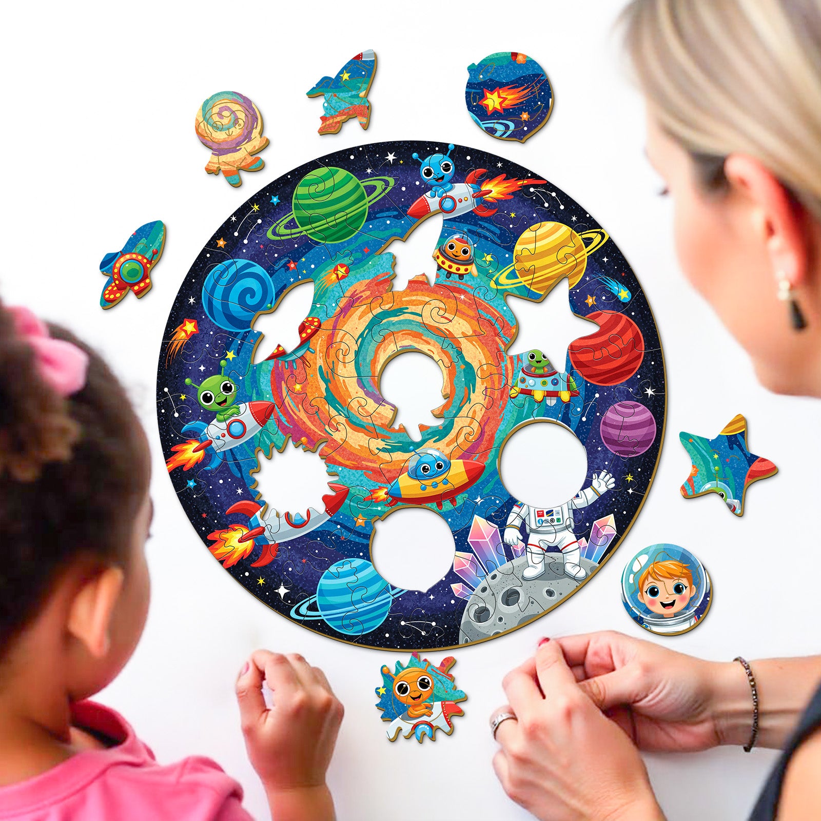 Outer Space Astronaut Wooden Jigsaw Puzzle for Kids - Aeekdook