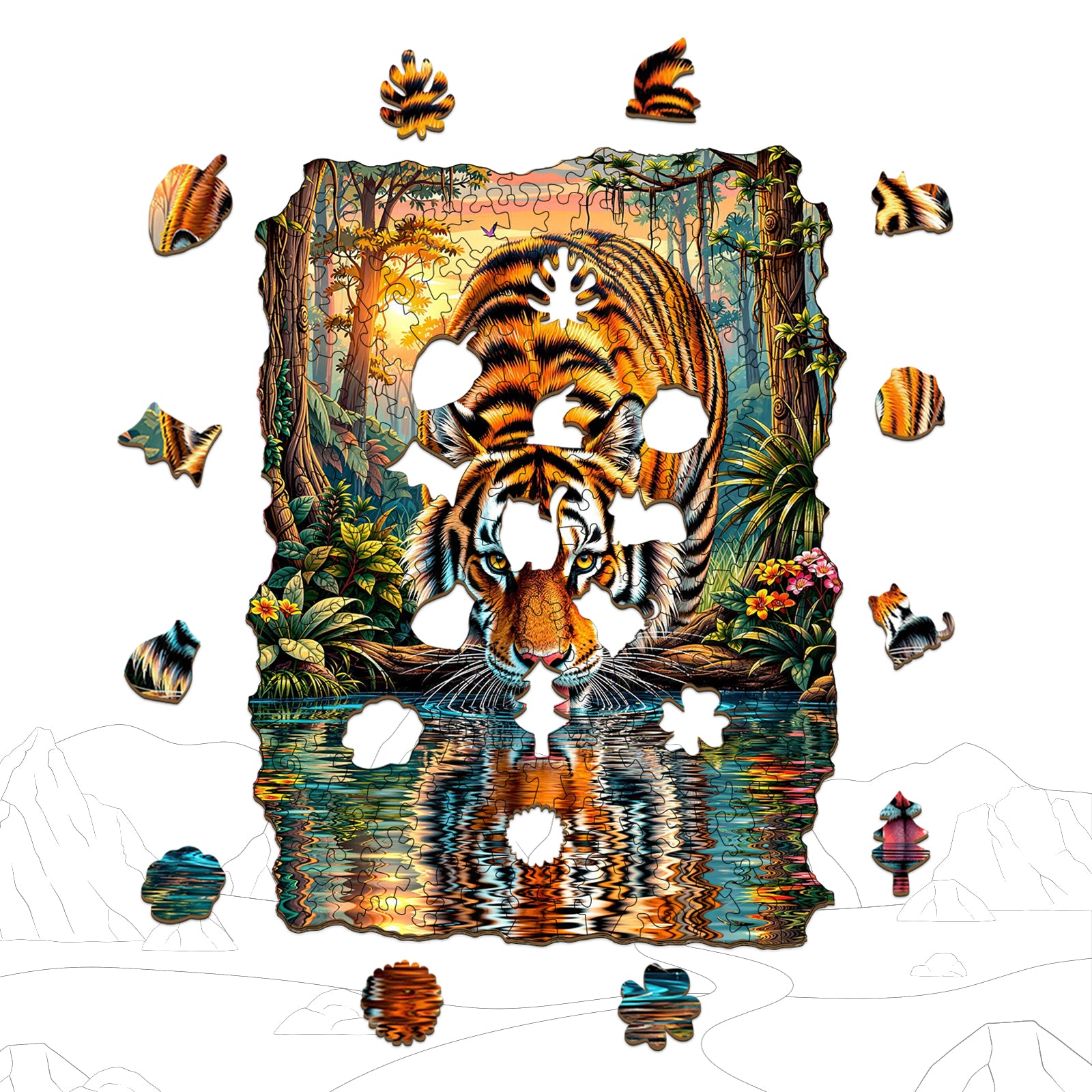 Double-sided Puzzle Cat Tiger Wood Puzzles for Adults