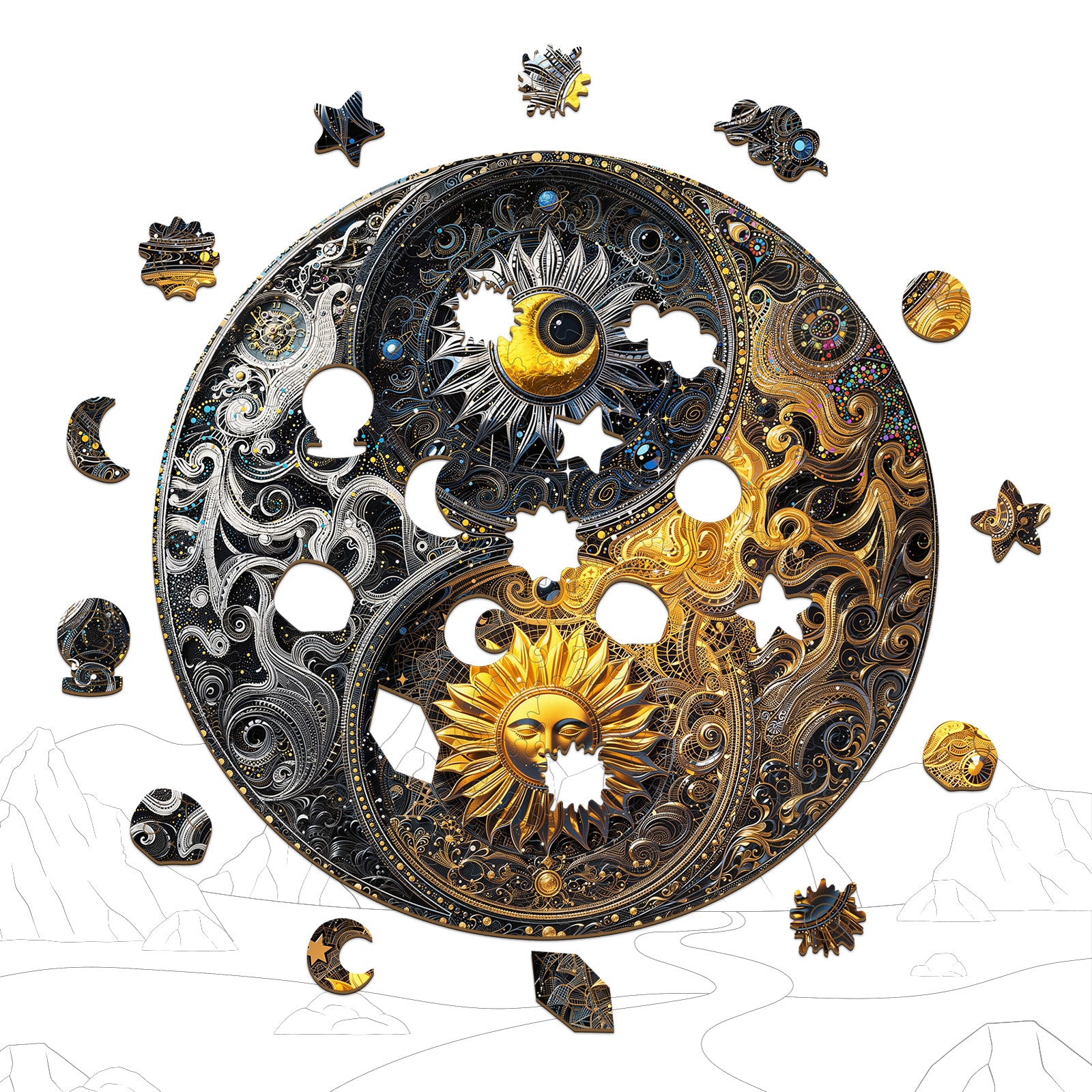 Yin-Yang Sun Moon Unique Wooden Puzzles
