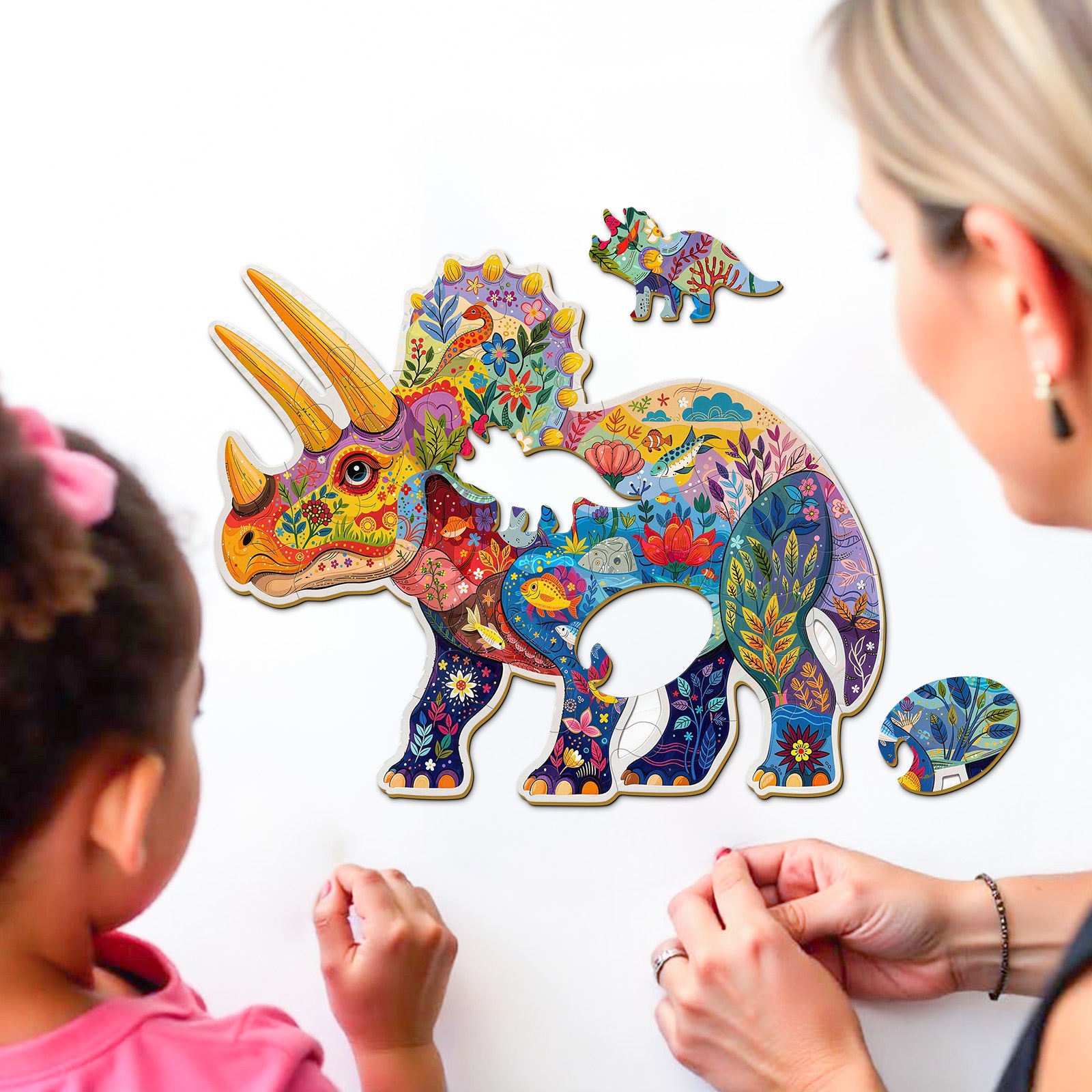 Colorful Triceratops 25 Piece Kids Wood Puzzle