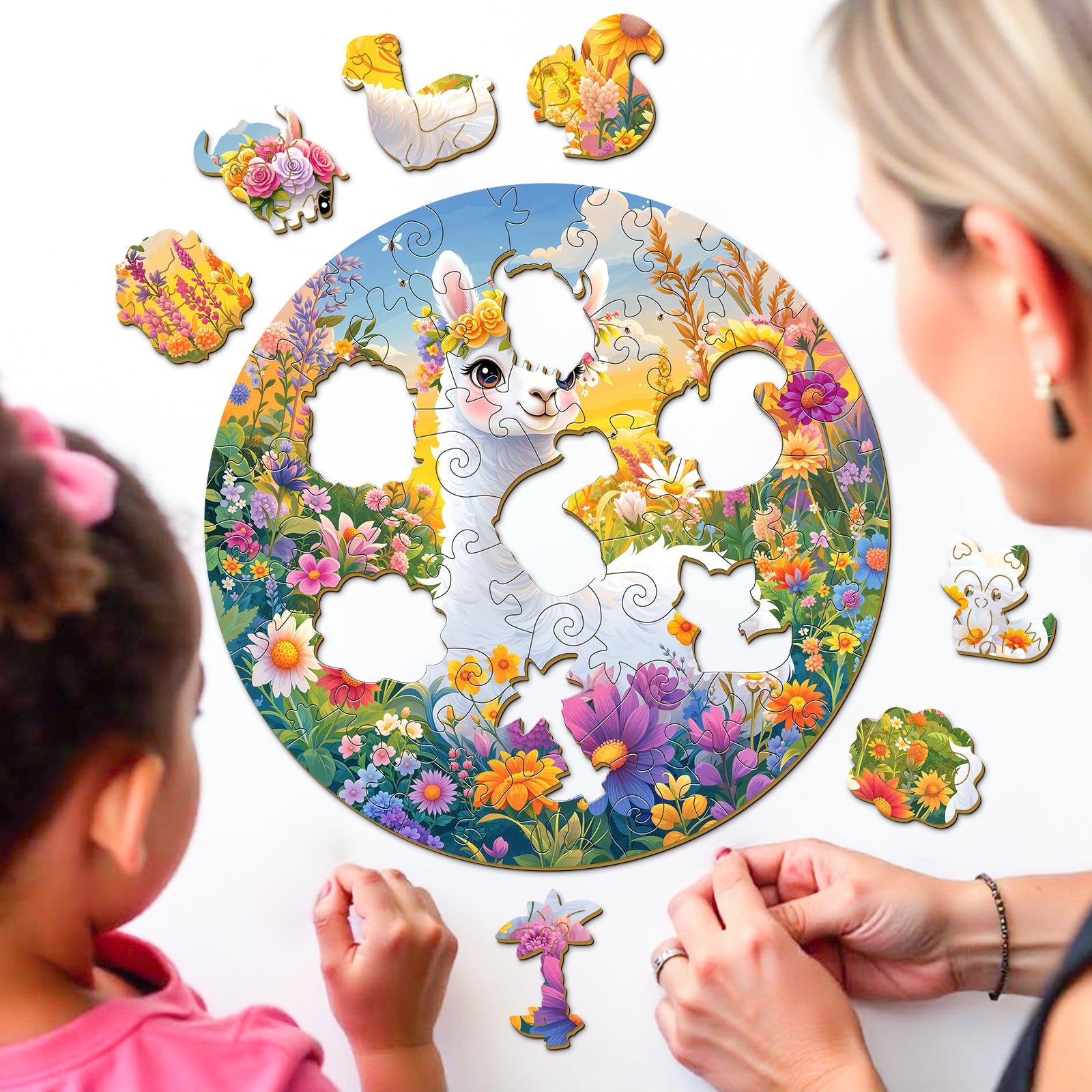 Rainbow Alpaca 50 Pieces Wooden Puzzles for Kids Ages 4-6 - Aeekdook