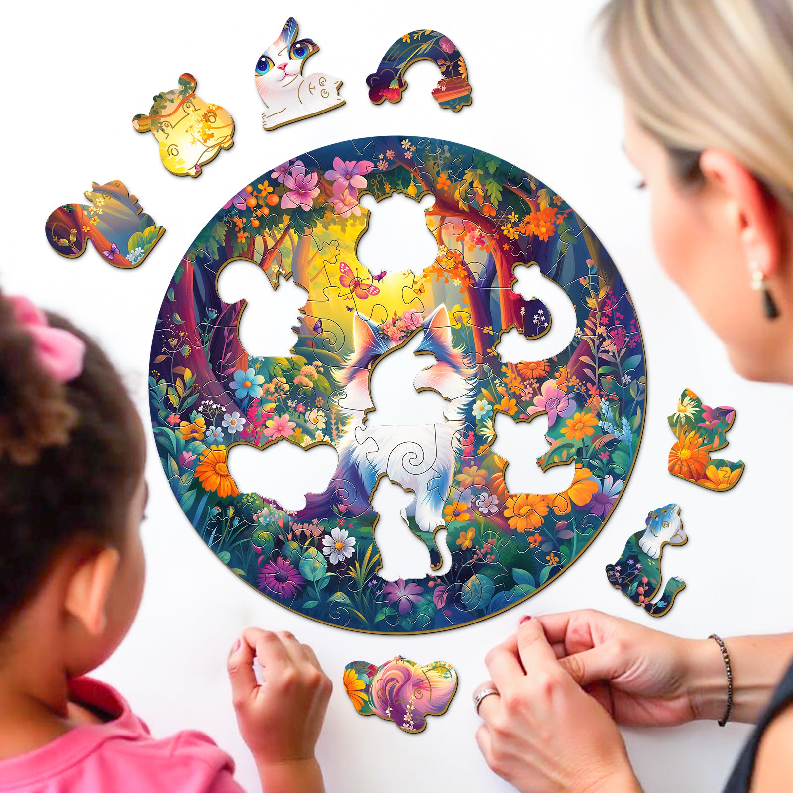 Rainbow Cat 50 Pieces Wooden Puzzles for Kids Ages 4-6 - Aeekdook