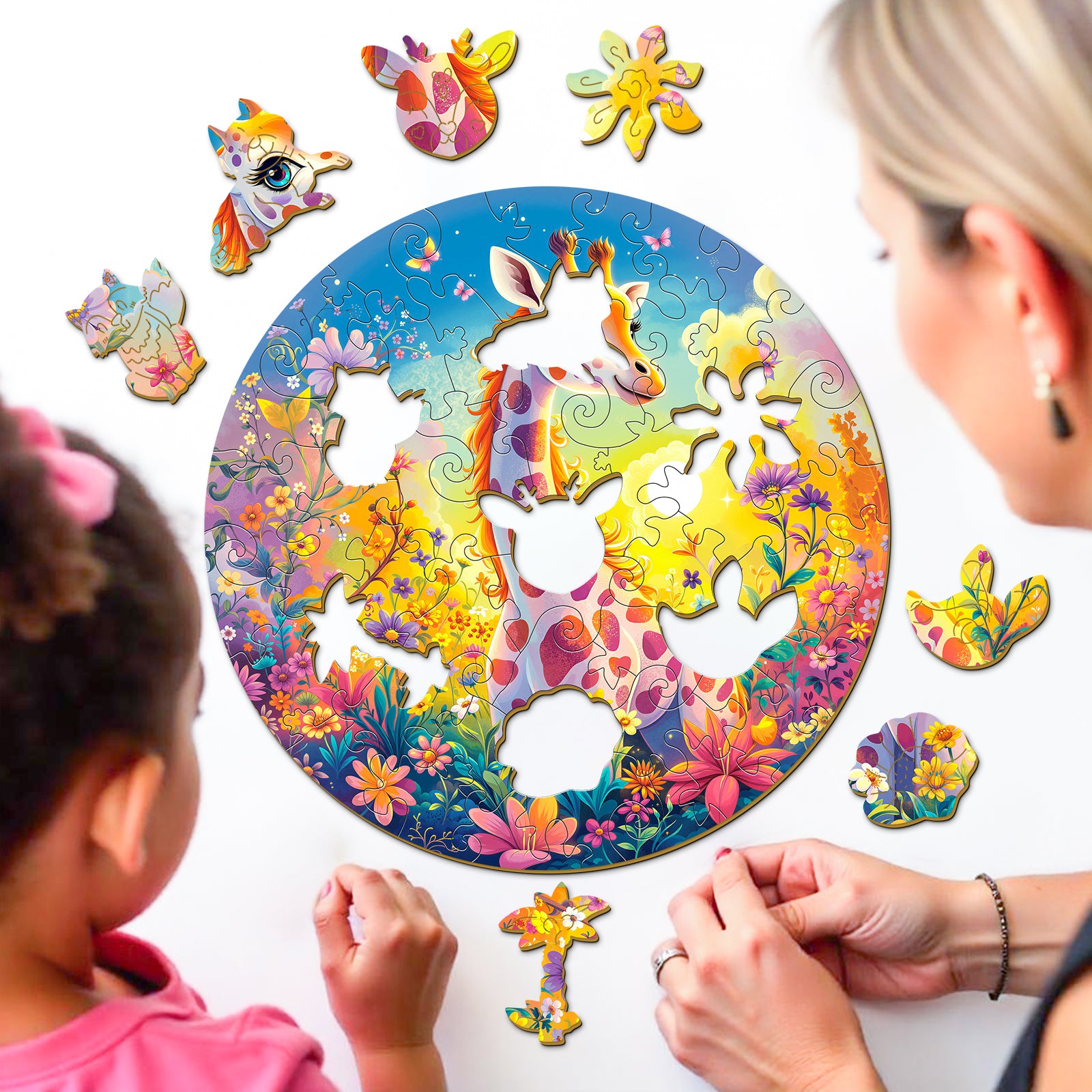 Rainbow Giraffe 50 Pieces Wooden Puzzles for Kids Ages 4-6 - Aeekdook