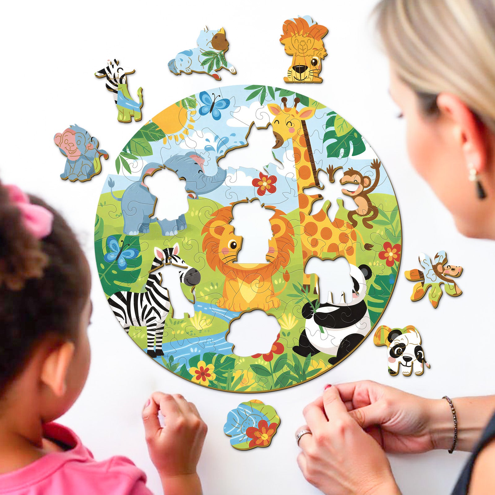 Animals Party Wooden Puzzle Interactive Celebration Jigsaw Toy - Aeekdook