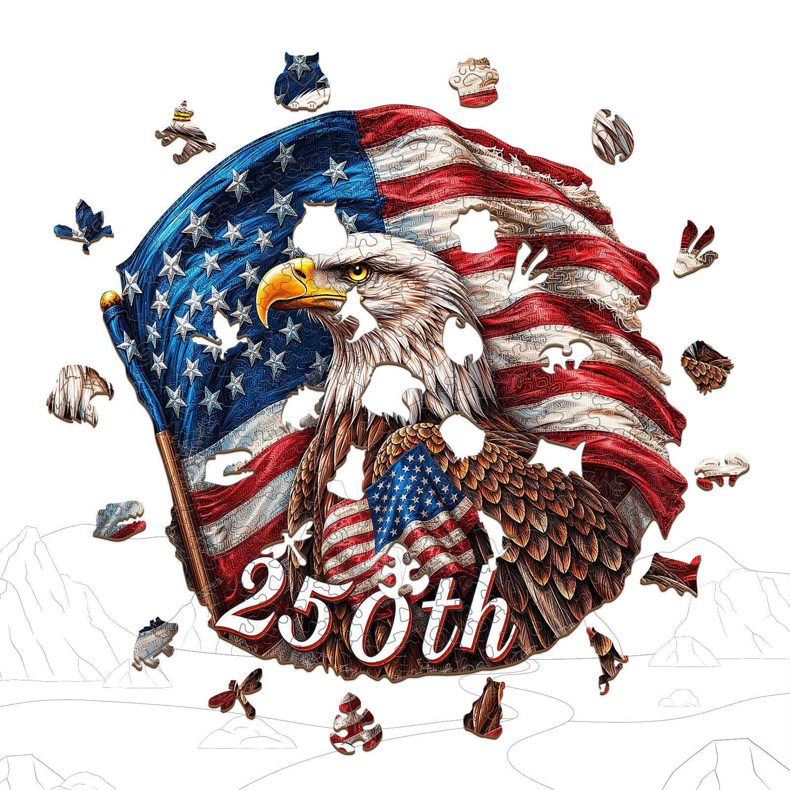 250th America Patriotic Wooden Jigsaw Puzzles for Adults