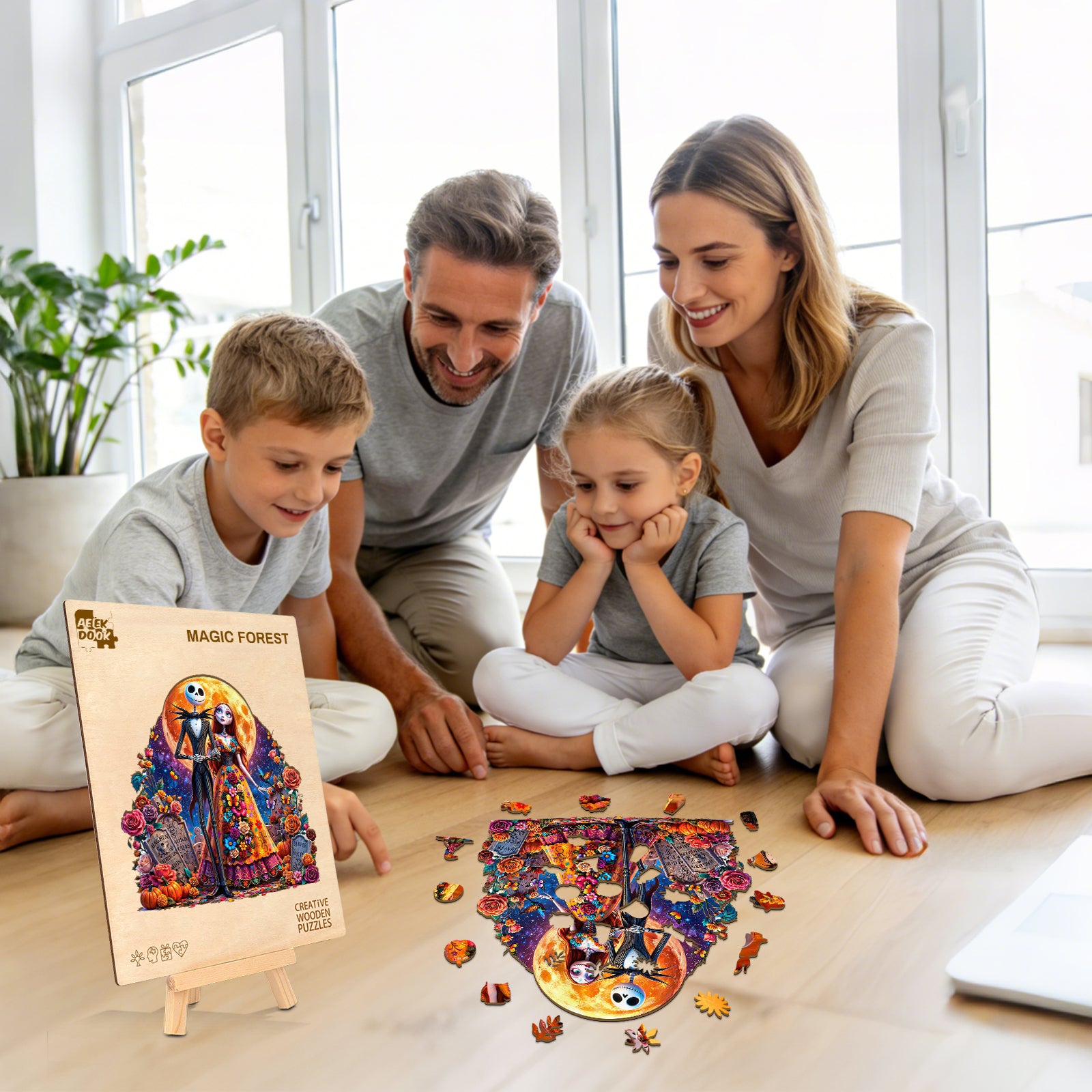 Double-sided Flower Skull Wooden Puzzles for Adults