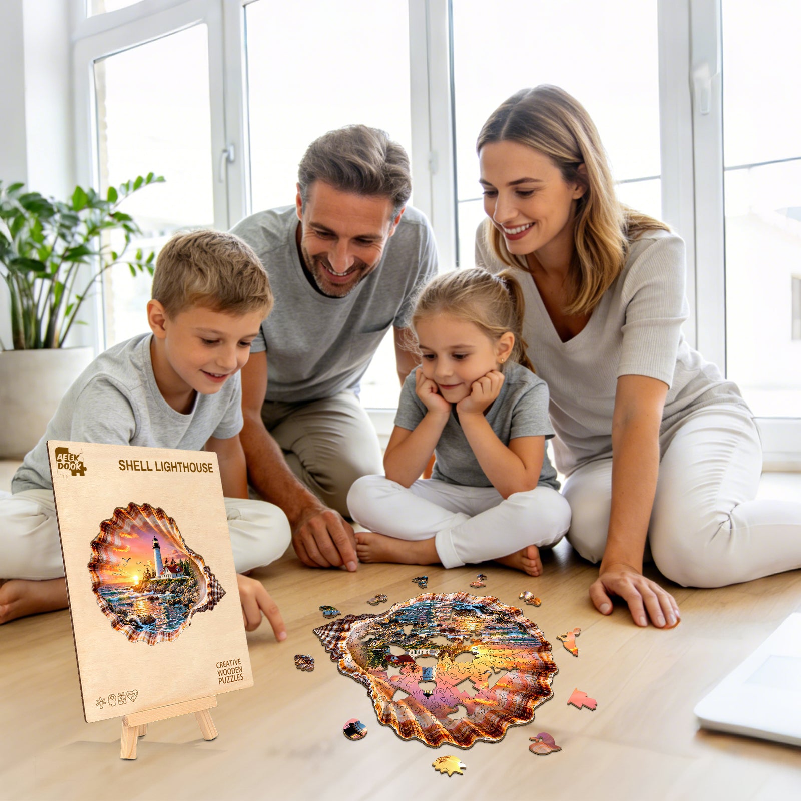 Double-sided Shell Lighthouse Wooden Jigsaw Puzzles for Adults