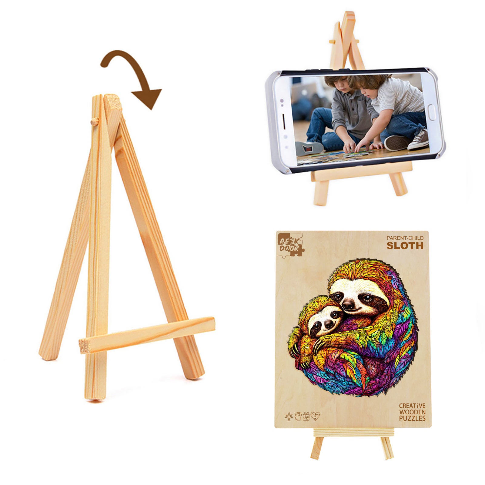 Parent Child Sloth Wood Puzzle Cute Family Gift - Aeekdook