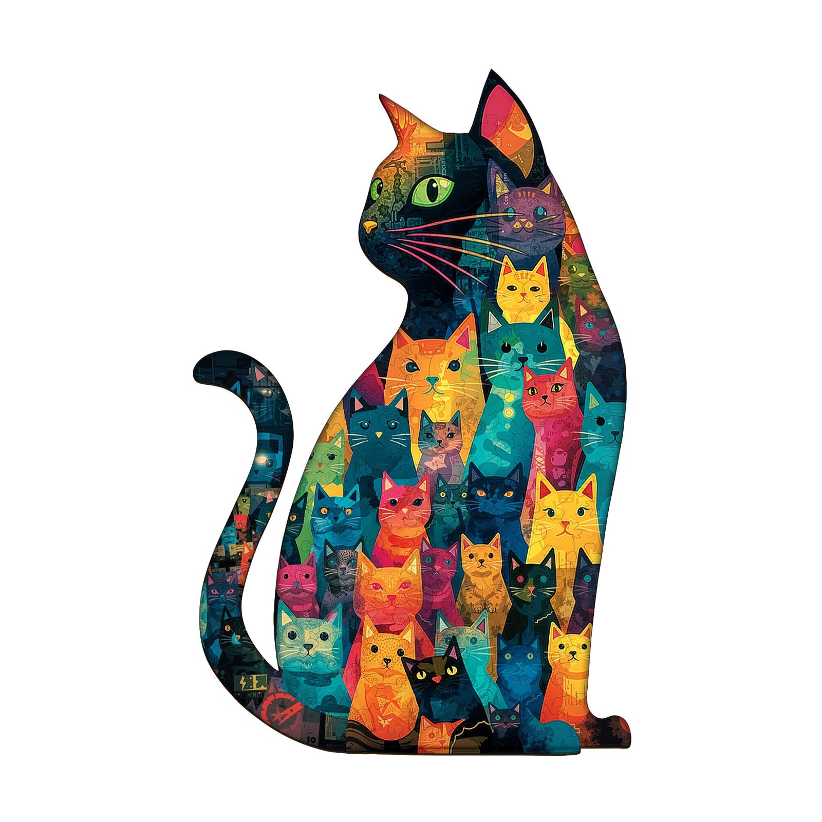 Colorful Patchwork Cat Wooden Jigsaw Puzzles for Adults - Aeekdook
