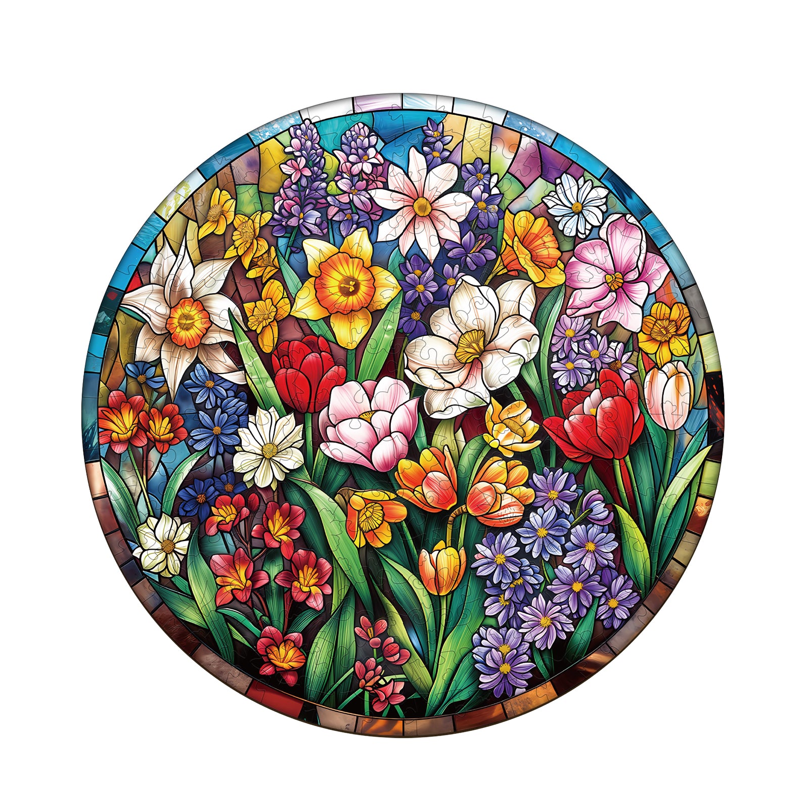 Stained Glass Flowers Wooden Jigsaw Puzzles for Adults