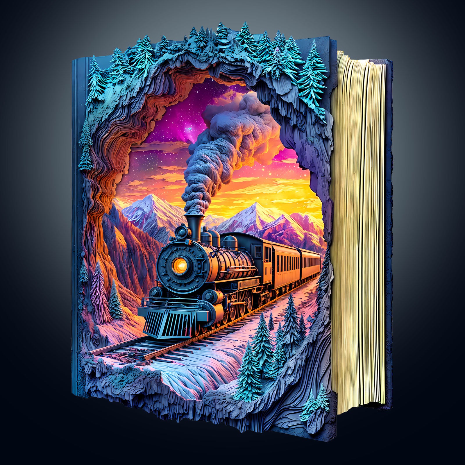 Aurora Train Wood Puzzle Surreal Night Landscape - Aeekdook