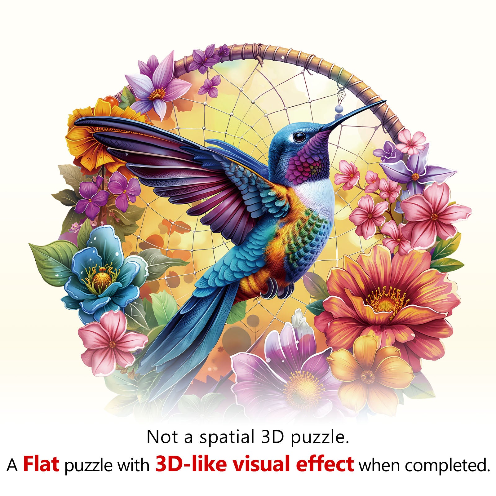 Dreamcatcher Hummingbird Wooden Jigsaw Puzzles for Adults - Aeekdook