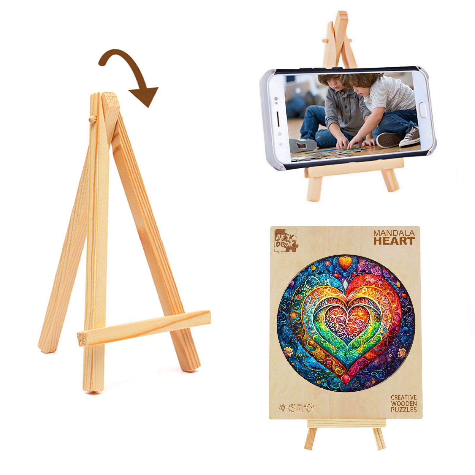 Mandala Heart Unique Shape Wood Puzzle Love Gift - Aeekdook