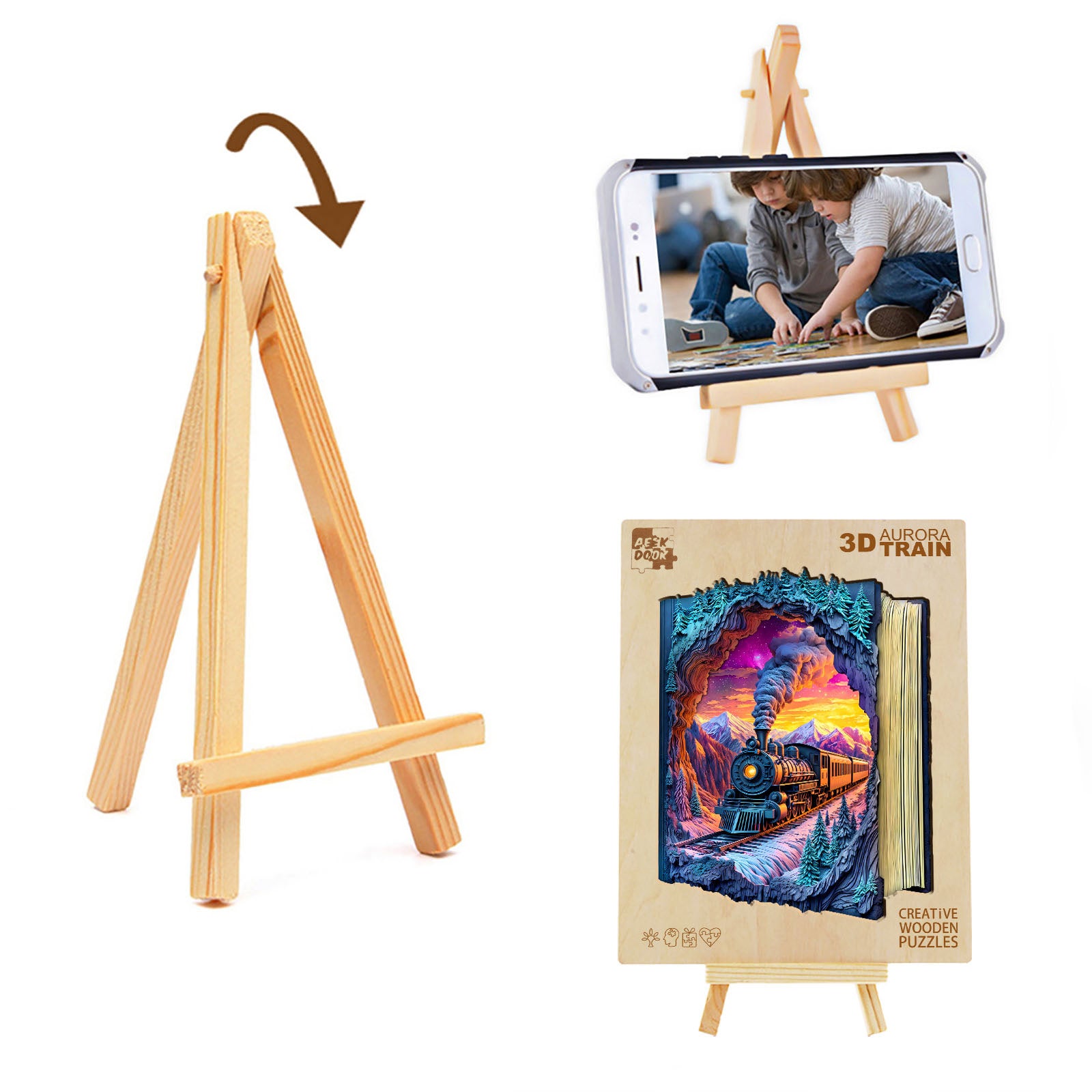 Aurora Train Wood Puzzle Surreal Night Landscape - Aeekdook