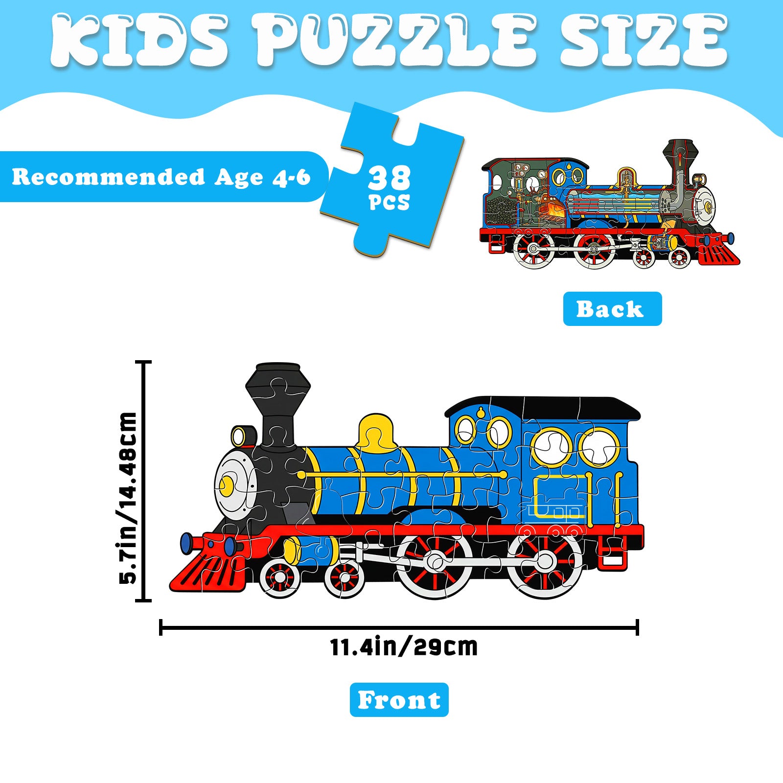 Double-sided Steam Train Wooden Puzzle for Kids
