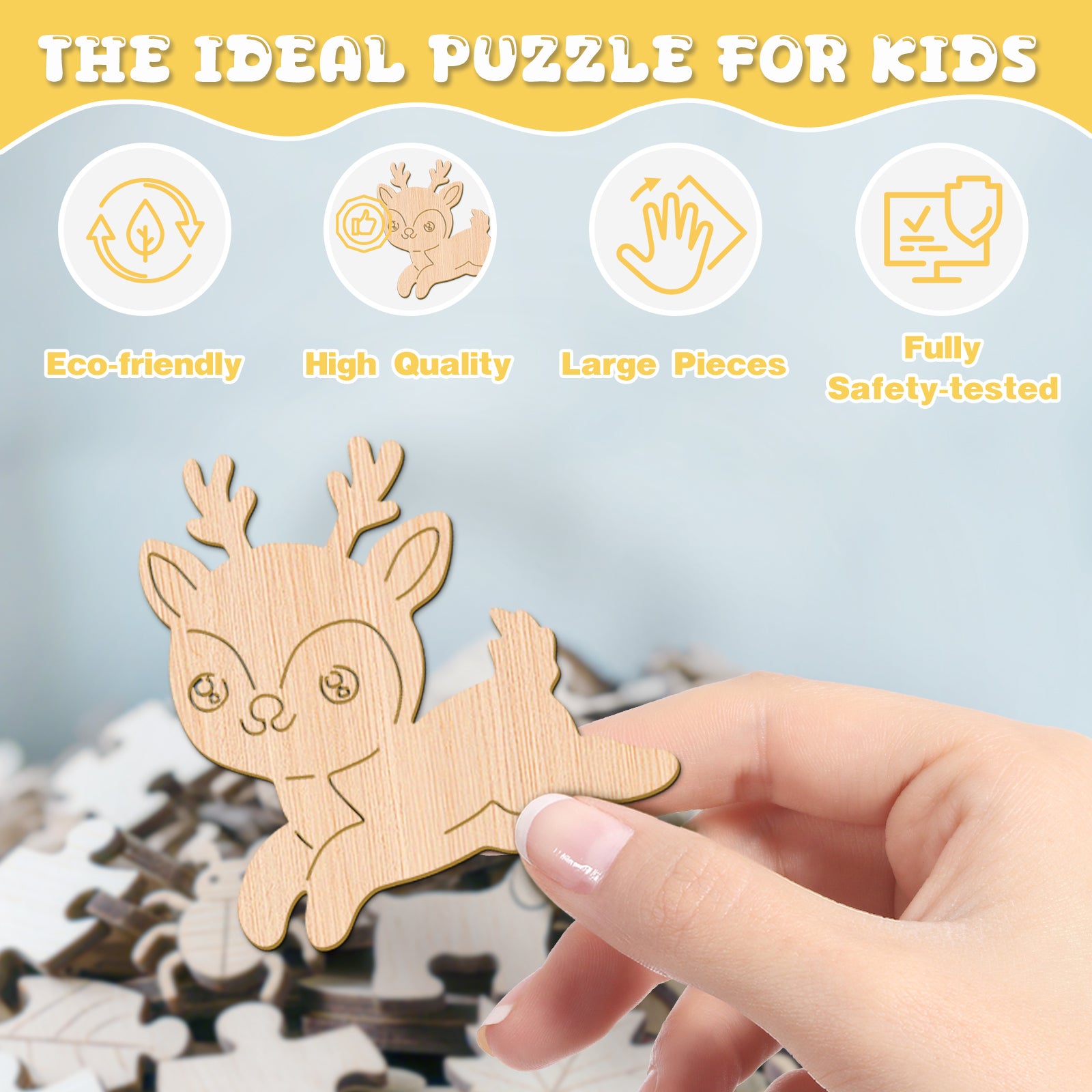 Fairy Deer Woodland Wood Jigsaw Puzzle for Children - Aeekdook
