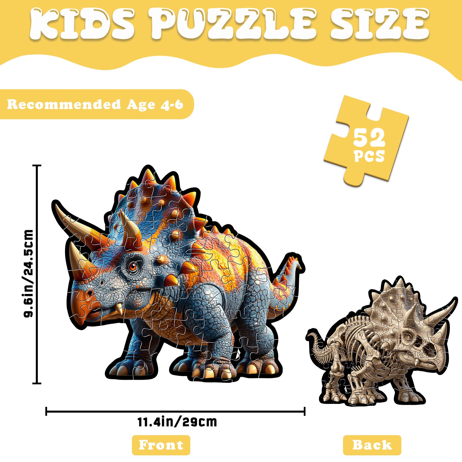 Double-sided Triceratops Wooden Puzzle for Kids