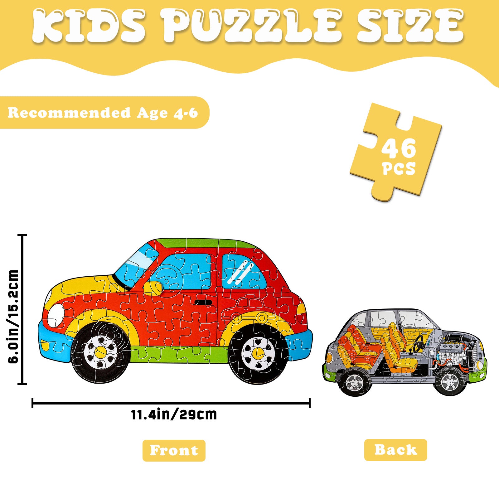 Double-sided Car Wooden Puzzles for Kids Ages 4-6