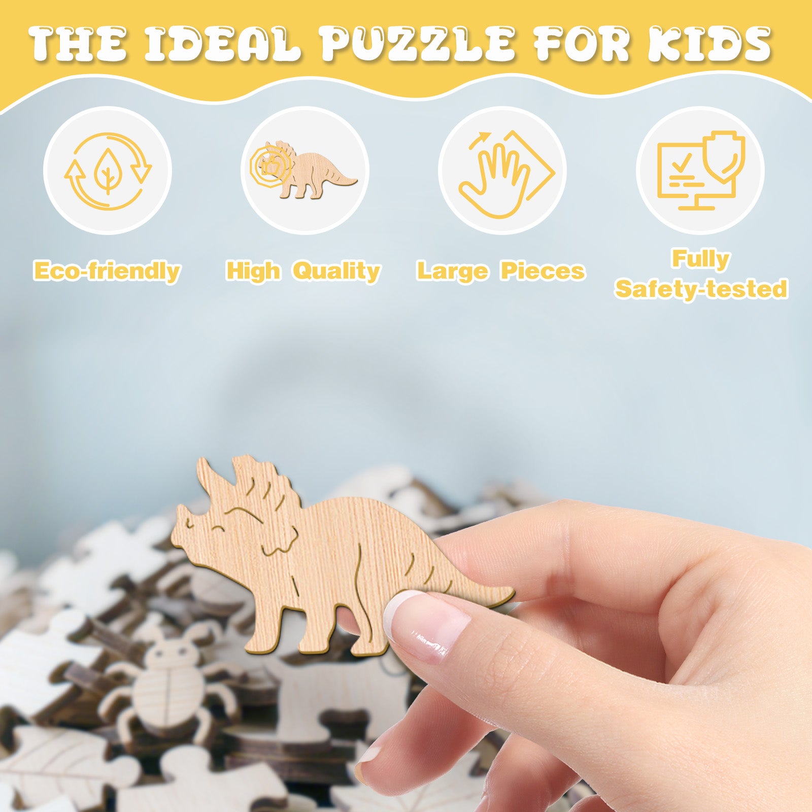 Colorful Triceratops 25 Piece Kids Wood Puzzle