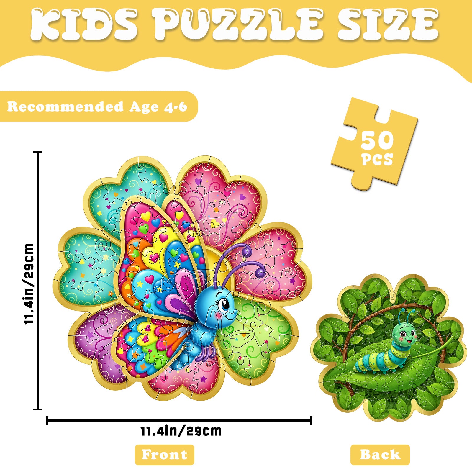 Butterfly and Caterpillar Wood Puzzle Toy for Kids
