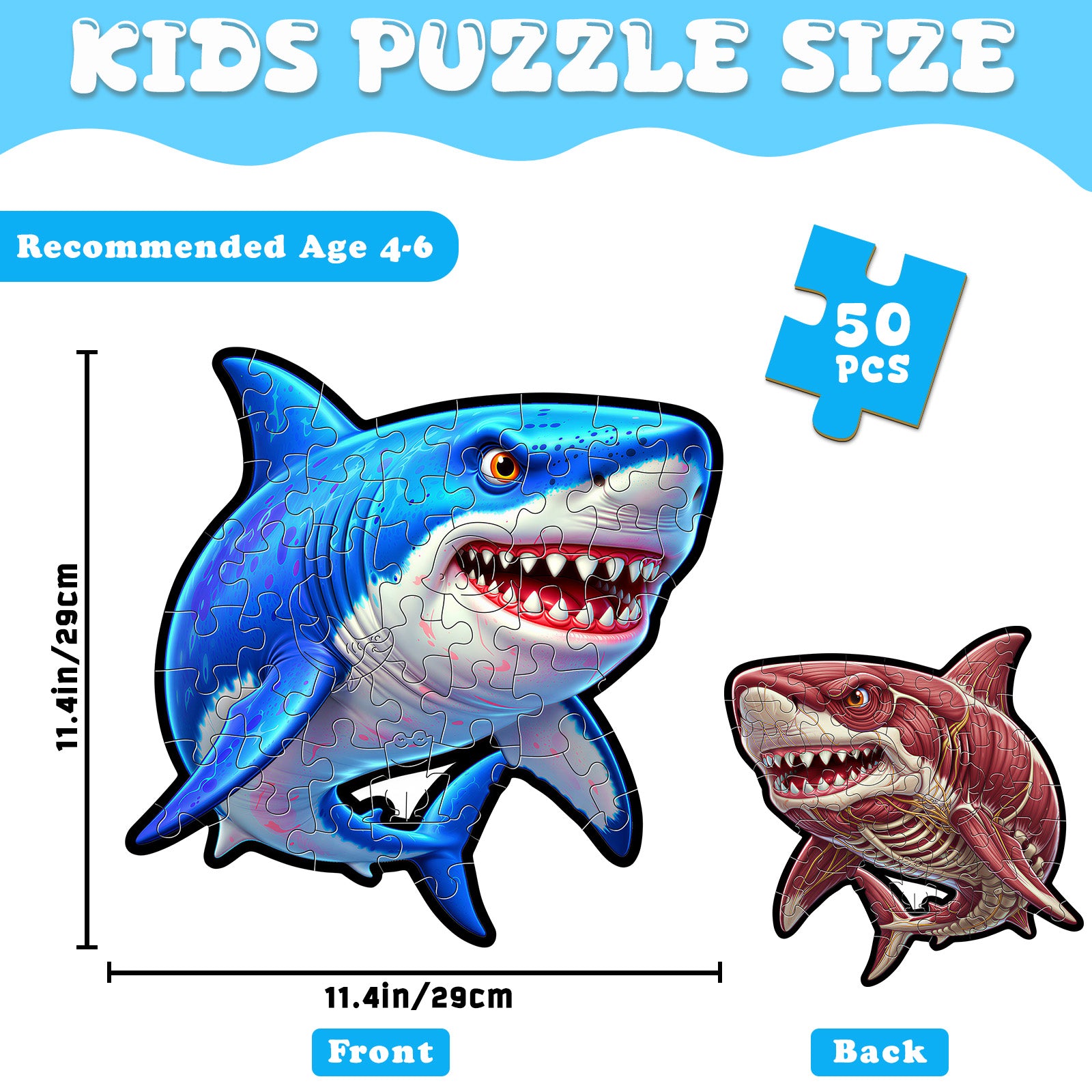 Double-sided Shark Wooden Puzzle for Children