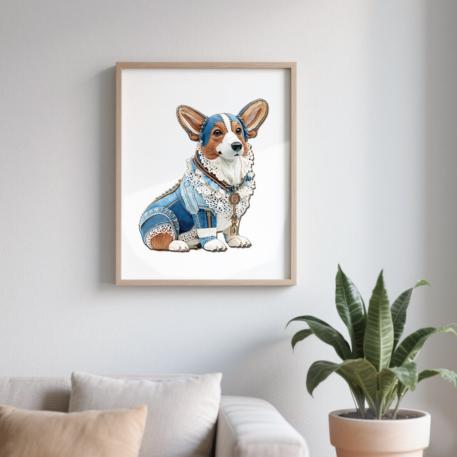 Denim Corgi Wooden Jigsaw Puzzles