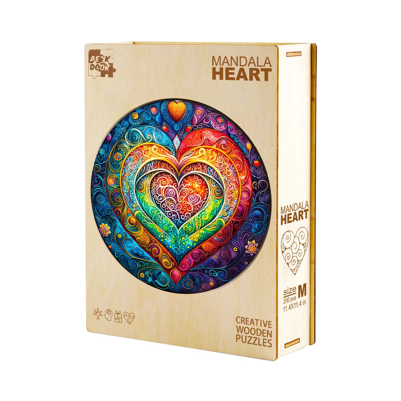 Mandala Heart Unique Shape Wood Puzzle Love Gift - Aeekdook