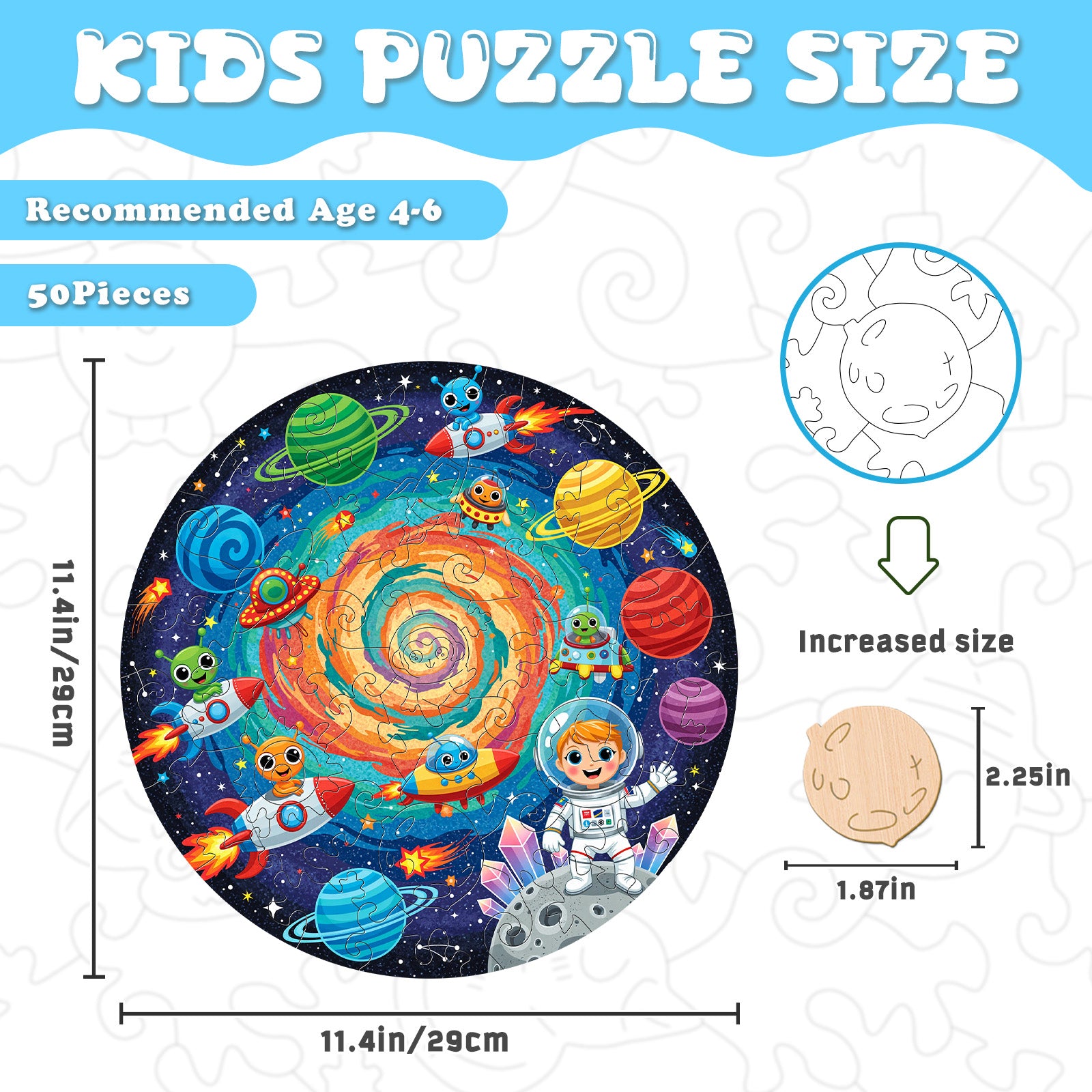 Outer Space Astronaut Wooden Jigsaw Puzzle for Kids - Aeekdook