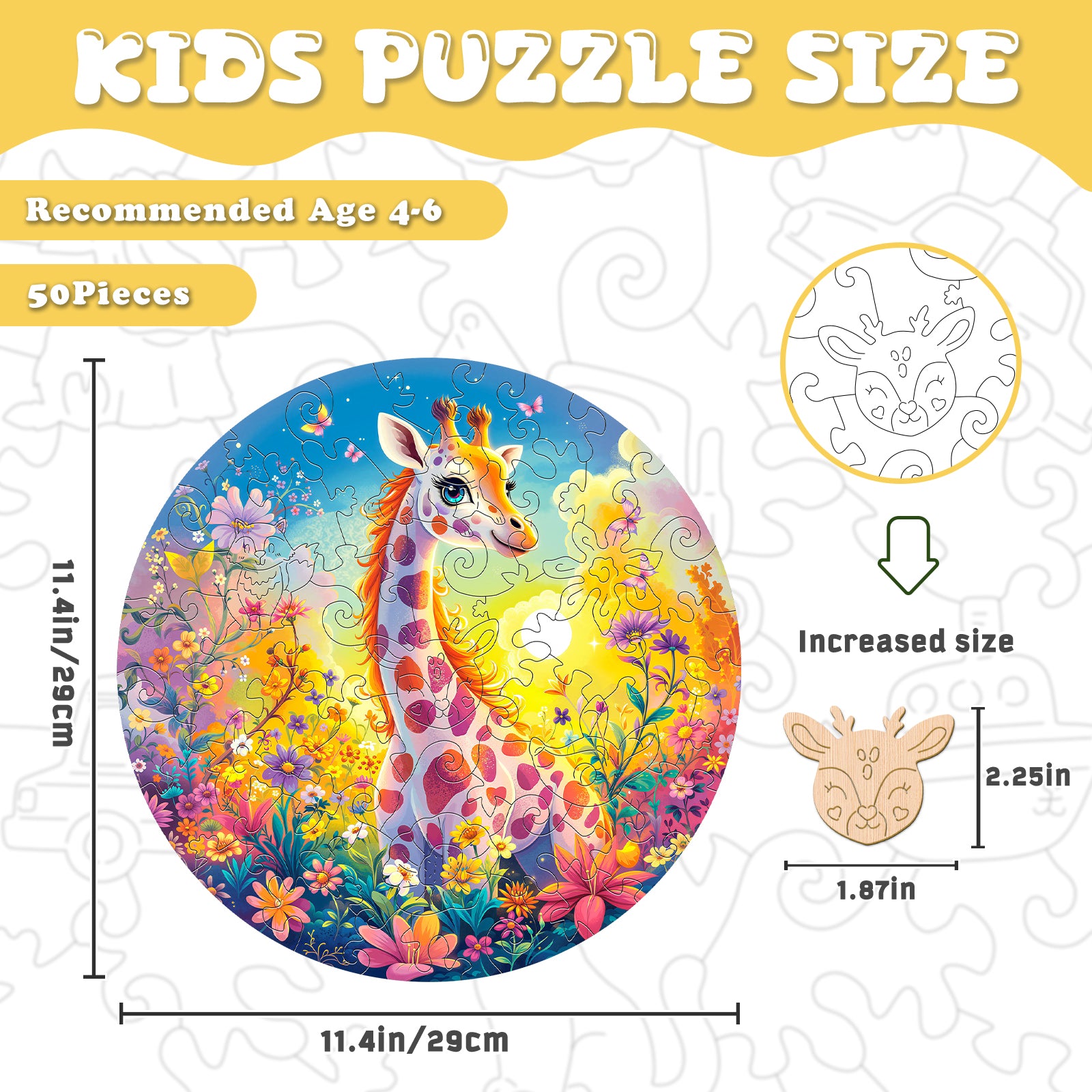 Rainbow Giraffe 50 Pieces Wooden Puzzles for Kids Ages 4-6 - Aeekdook