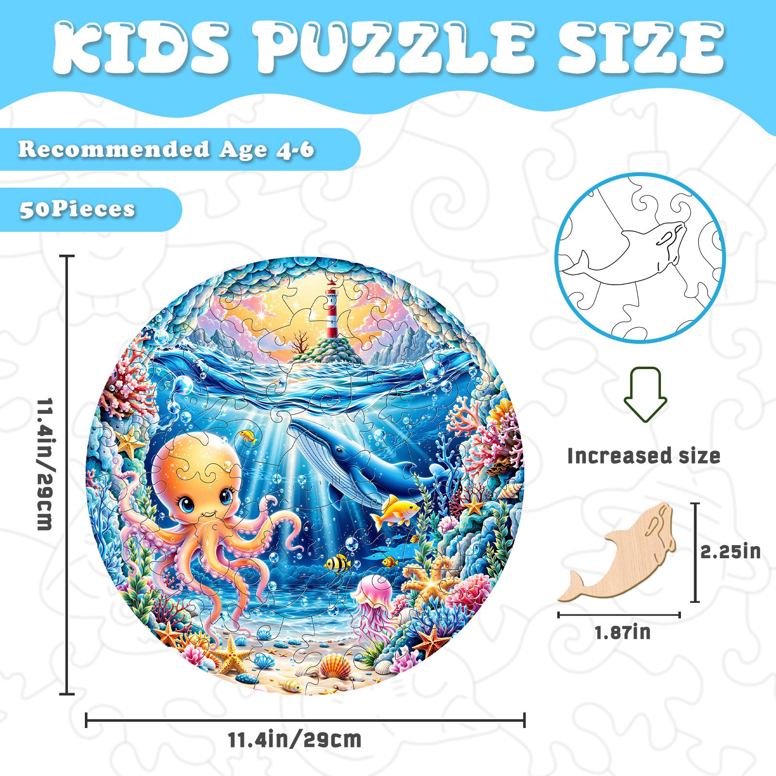 Sea Animals Wooden Jigsaw Puzzle for Kids - Aeekdook