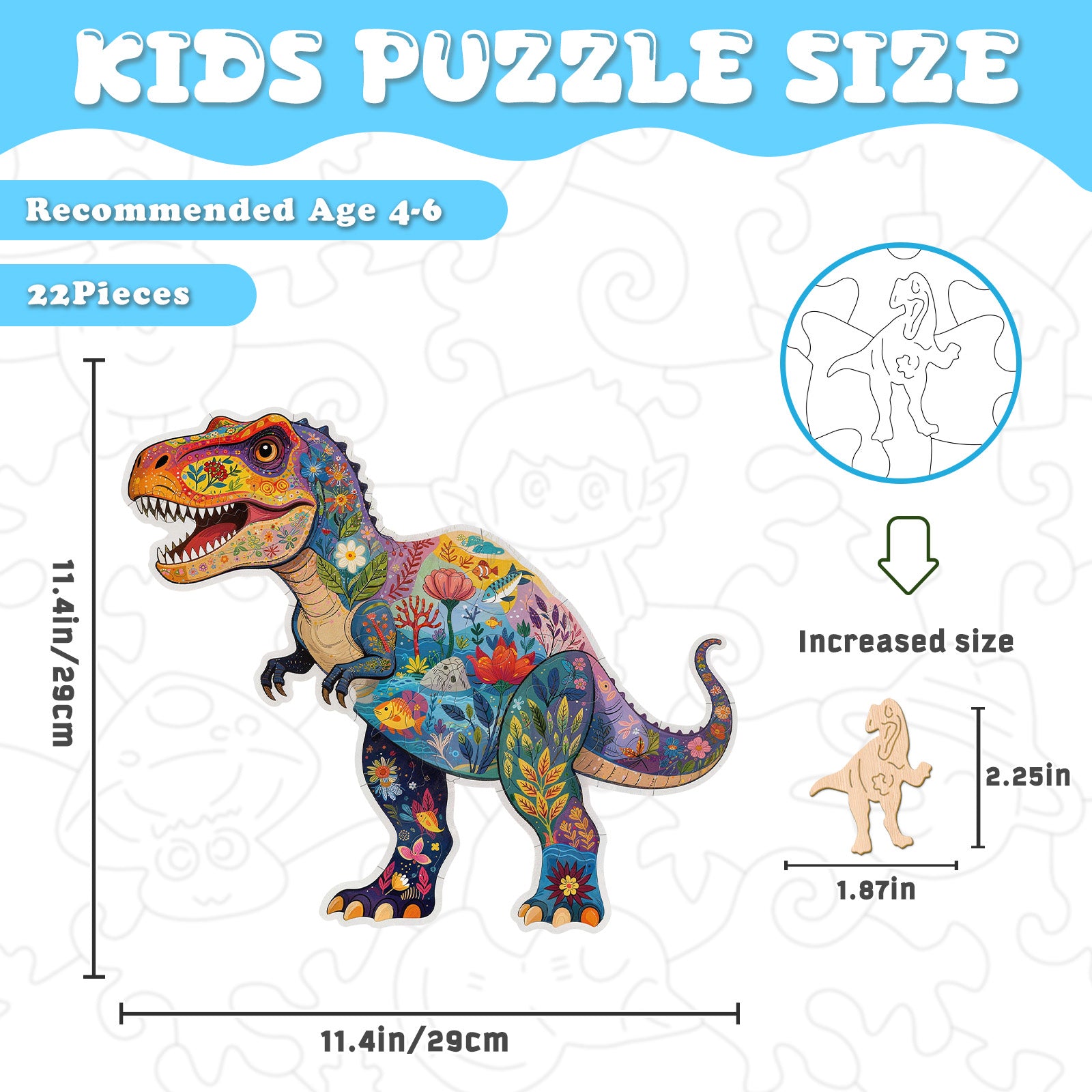 Colorful Tyrannosaurus Rex 22 Pieces Kids Wood Puzzle Gift