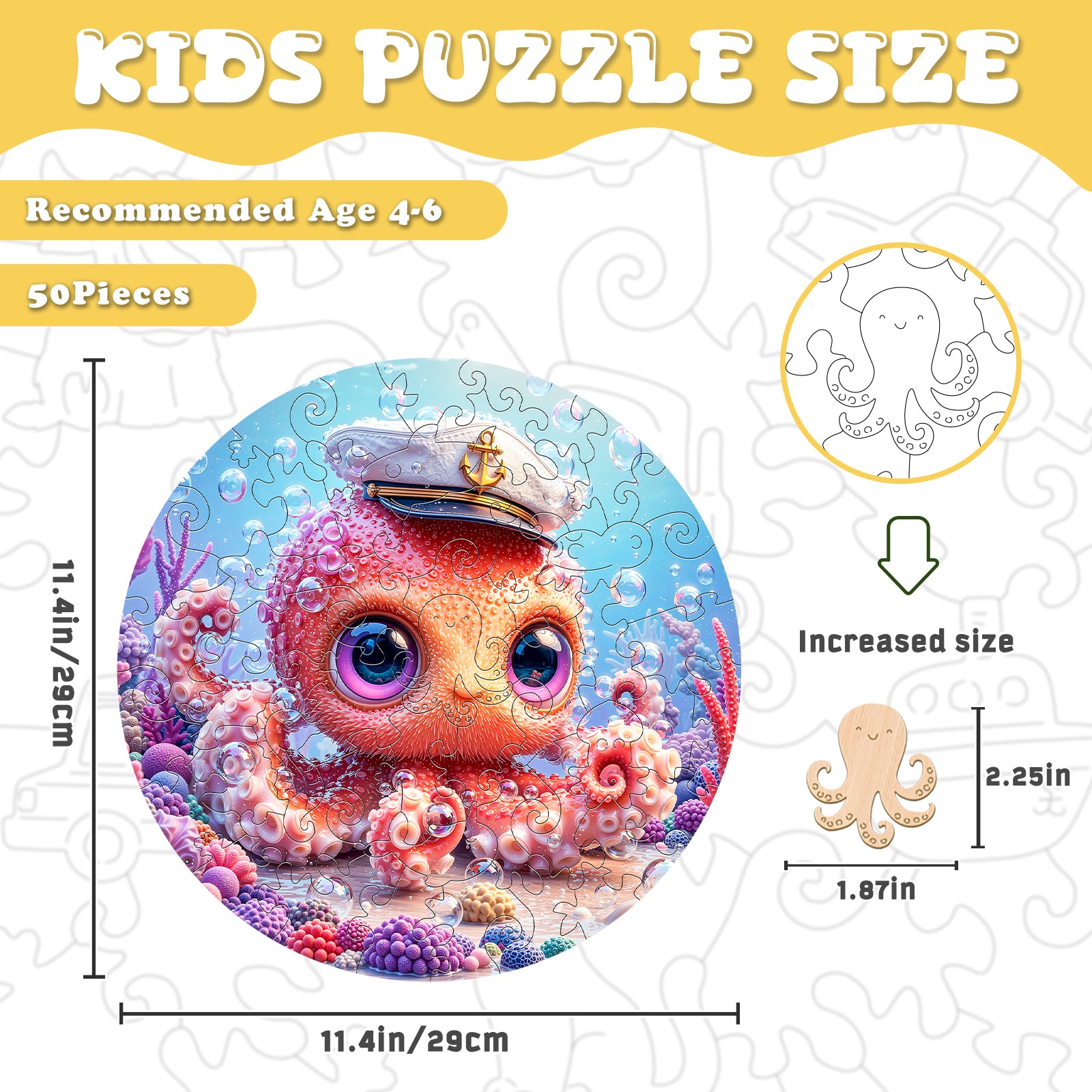 Ocean Octopus Wooden Puzzle for Toddlers - Aeekdook