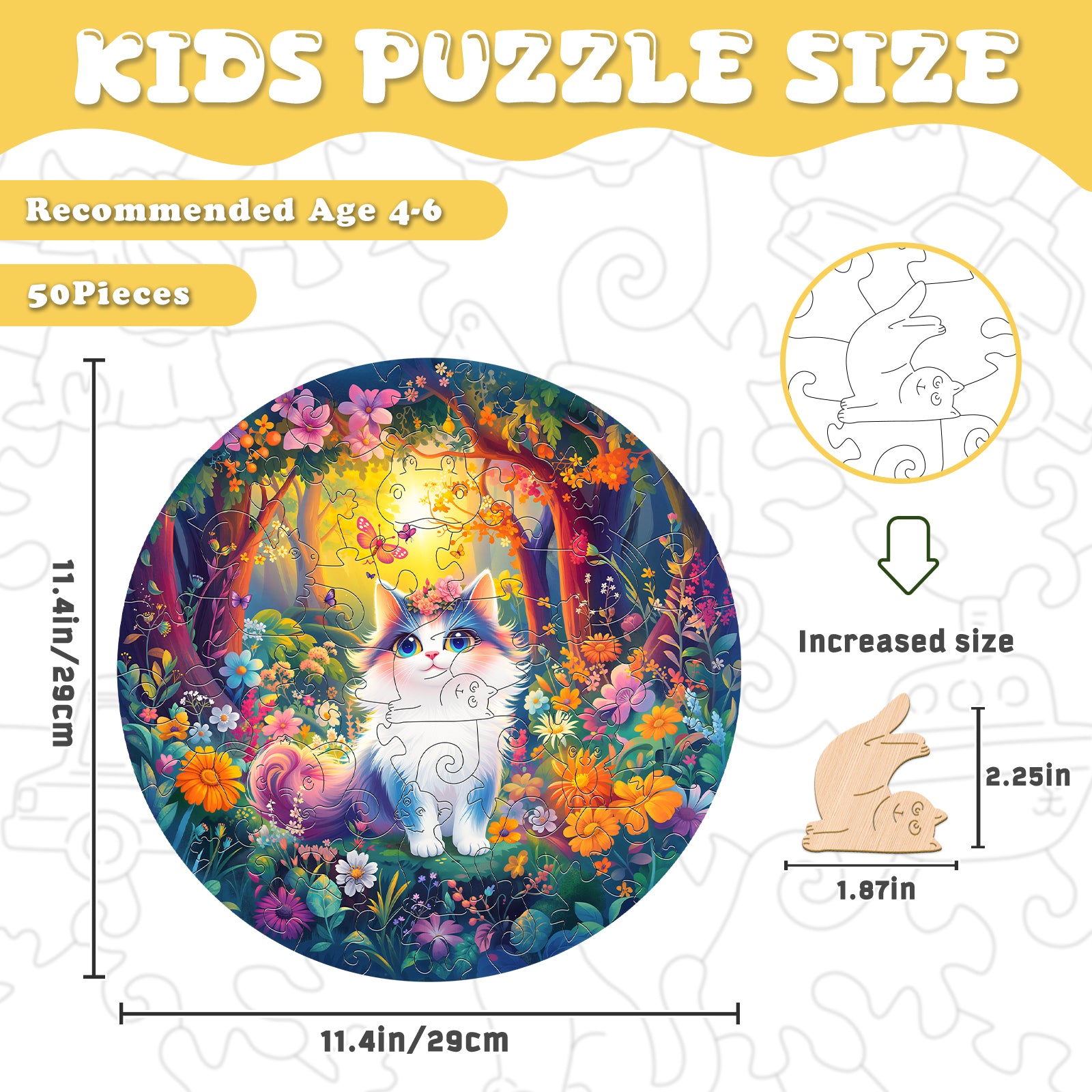 Rainbow Cat 50 Pieces Wooden Puzzles for Kids Ages 4-6 - Aeekdook