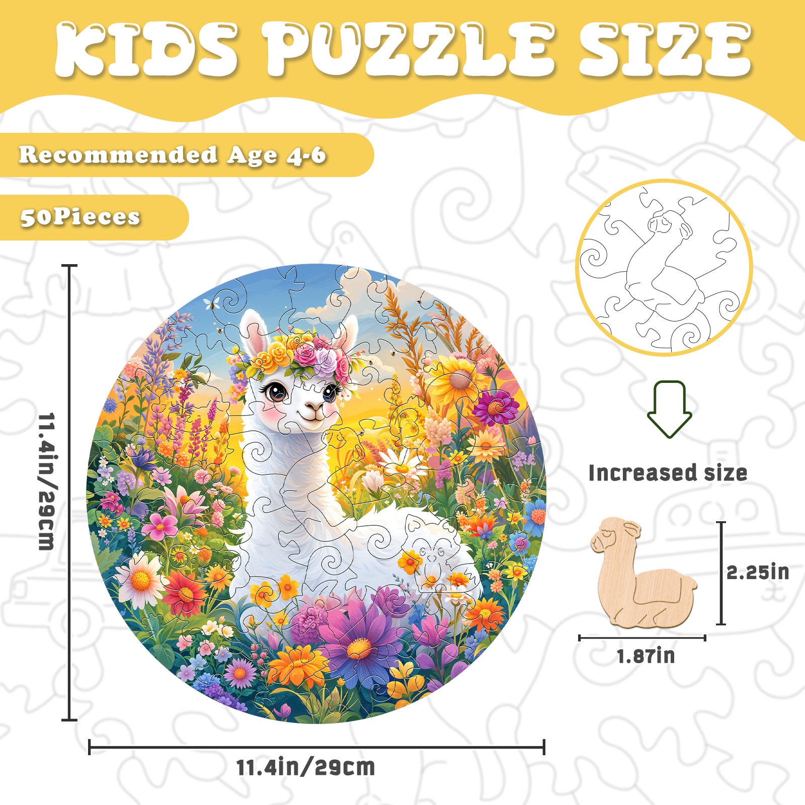 Rainbow Alpaca 50 Pieces Wooden Puzzles for Kids Ages 4-6 - Aeekdook