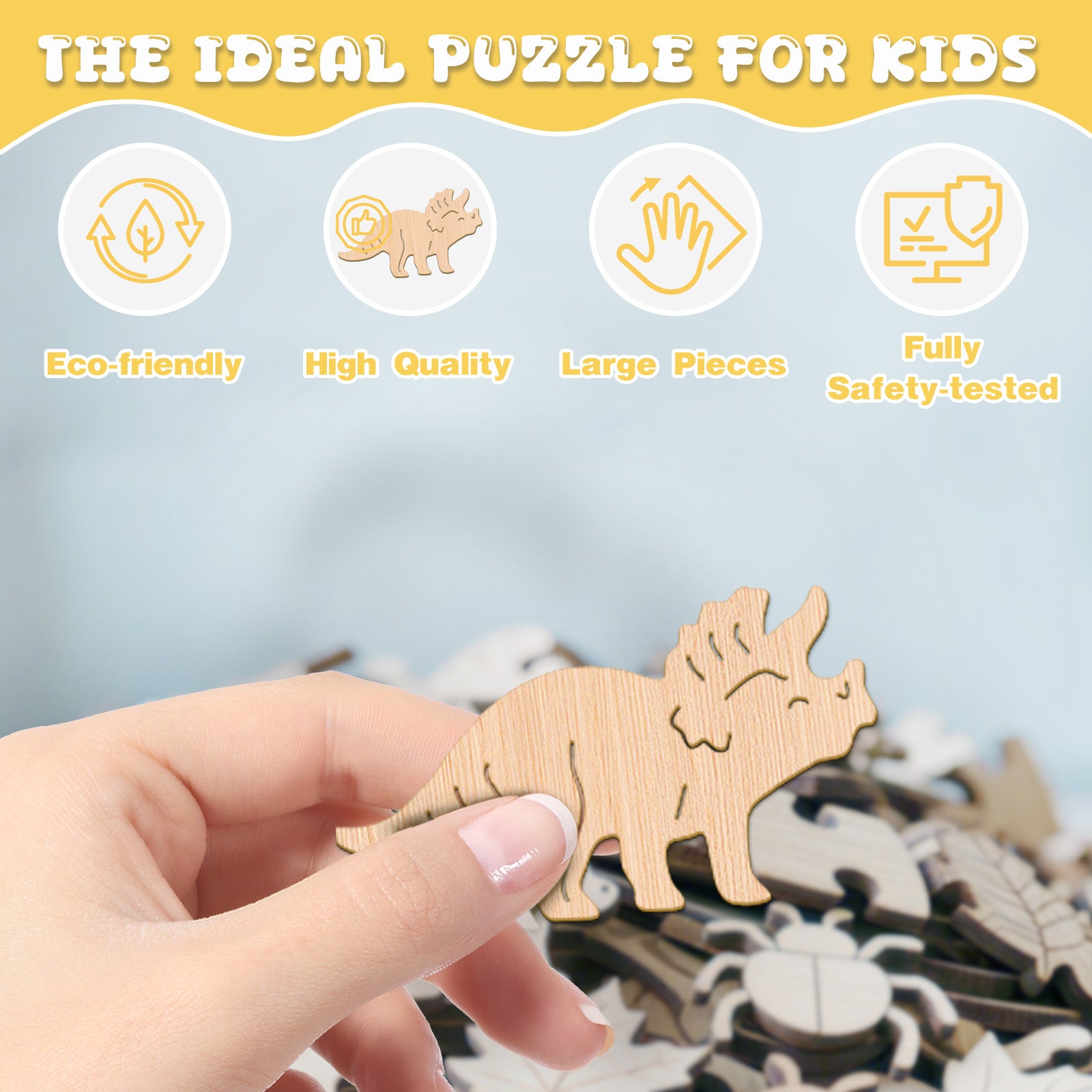 Double-sided Triceratops Wooden Puzzle for Kids