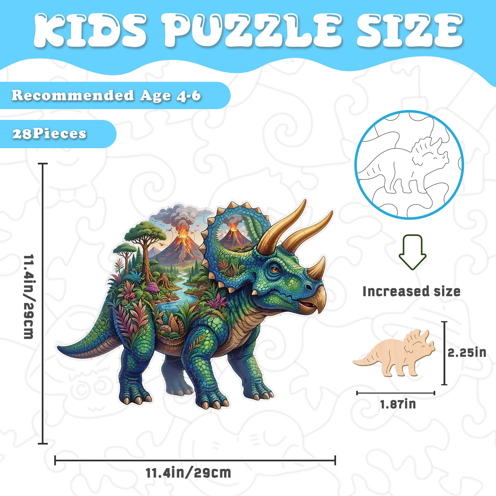 Fantasy Triceratops 28 Piece Kids Wood Puzzle
