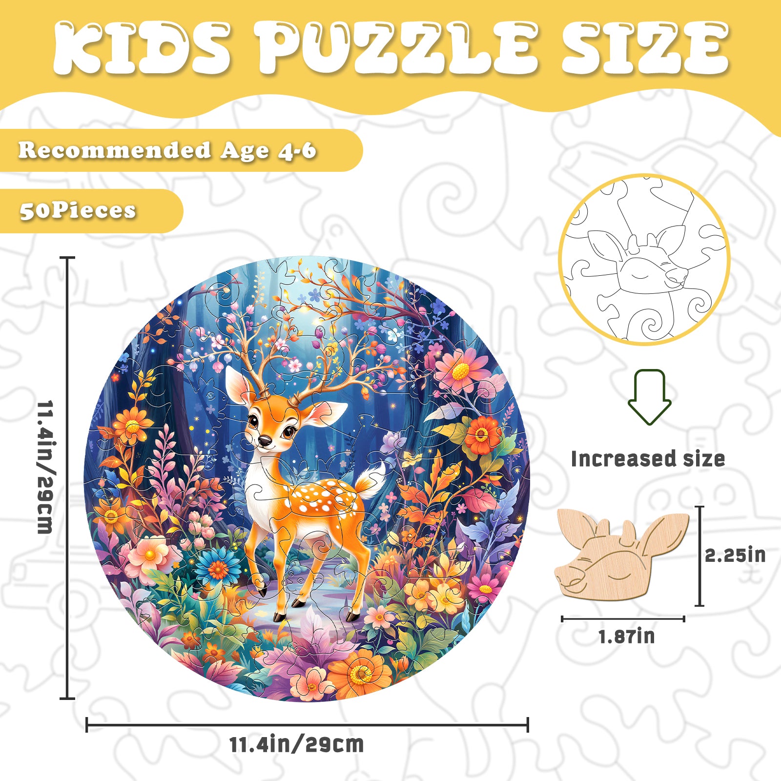 Rainbow Deer 50 Pieces Wooden Puzzles for Kids Ages 4-6 - Aeekdook