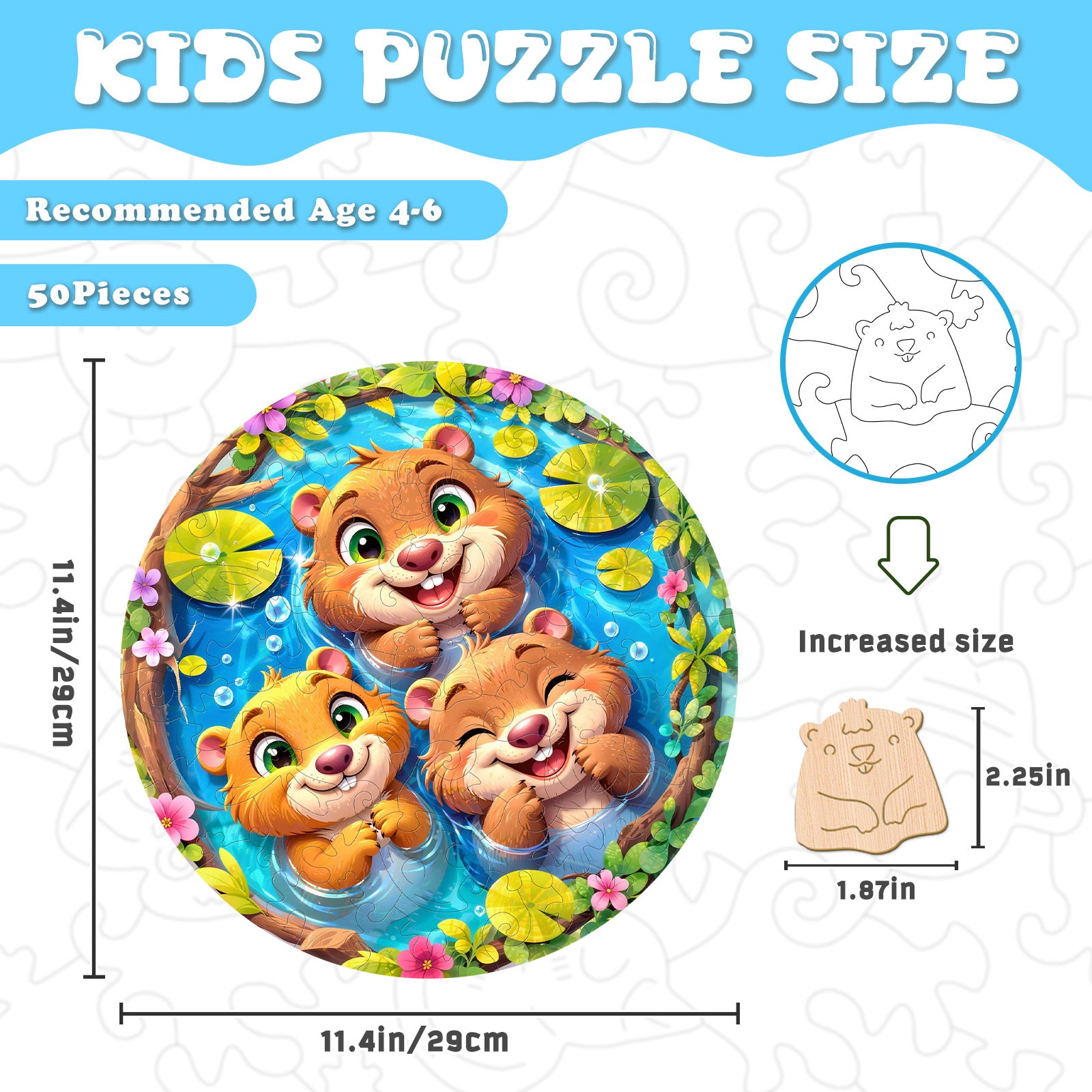 Cute Beavers 50 Pieces Kids Wood Puzzle